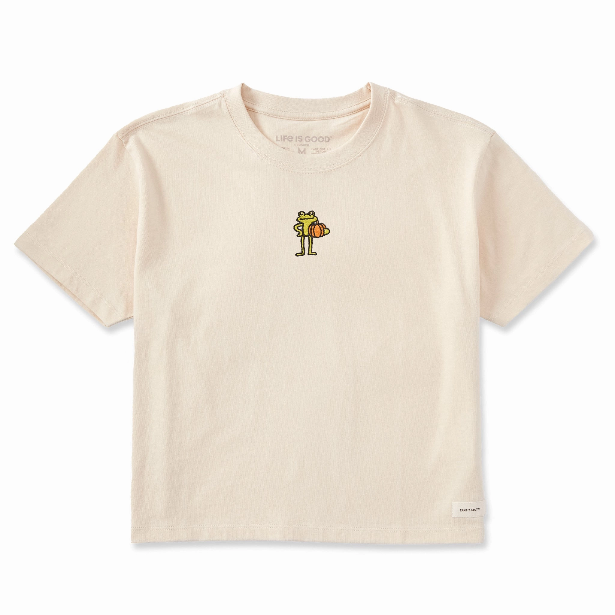 Women's Pumpkin Frog Short Sleeve Crusher Boxy Tee Airflow Mesh Panels Chilly Day Wear