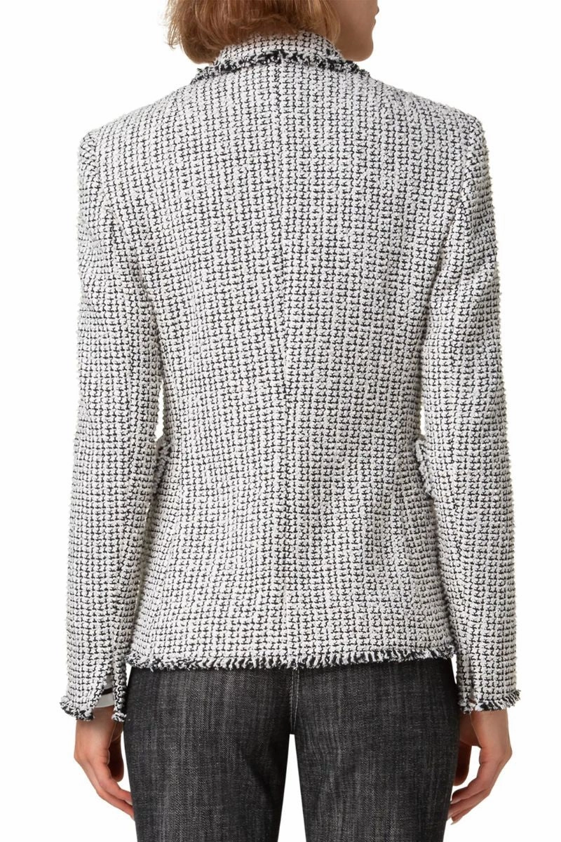 Adjustable Hemline Tweed Double-Breasted Blazer