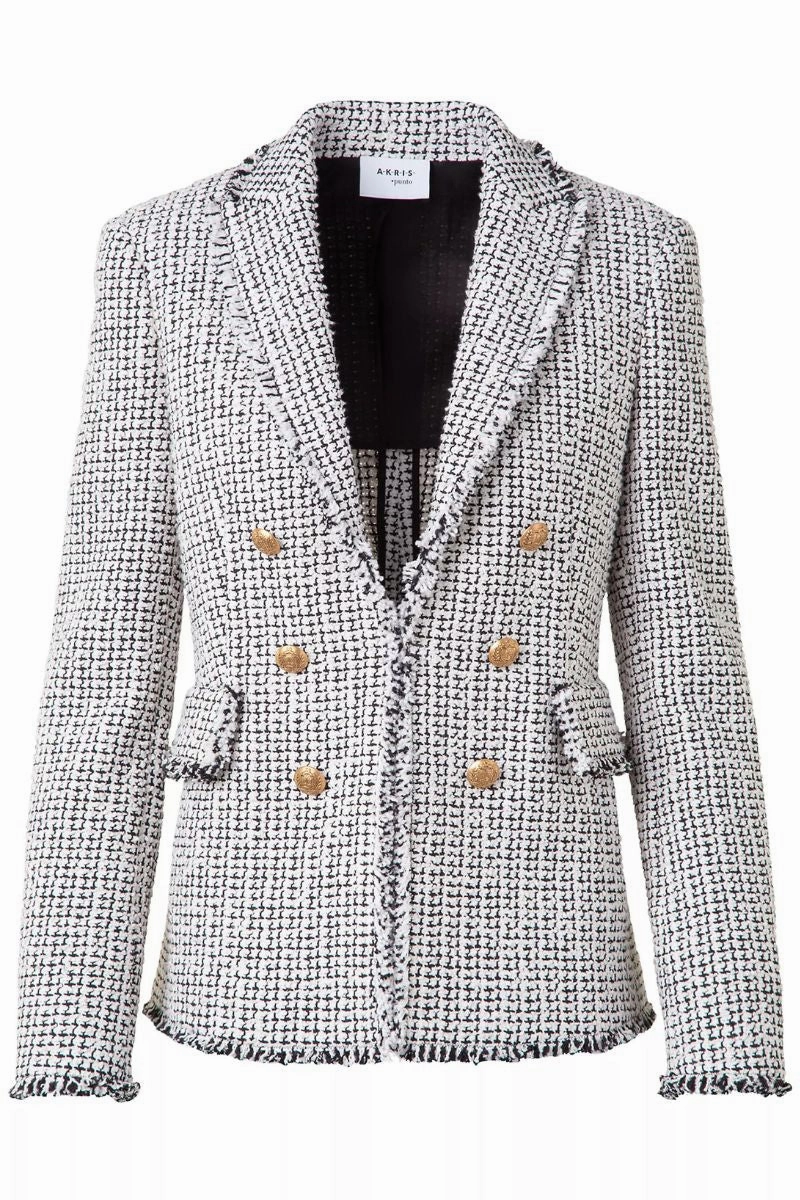 Softshell Fabric Tweed Double-Breasted Blazer