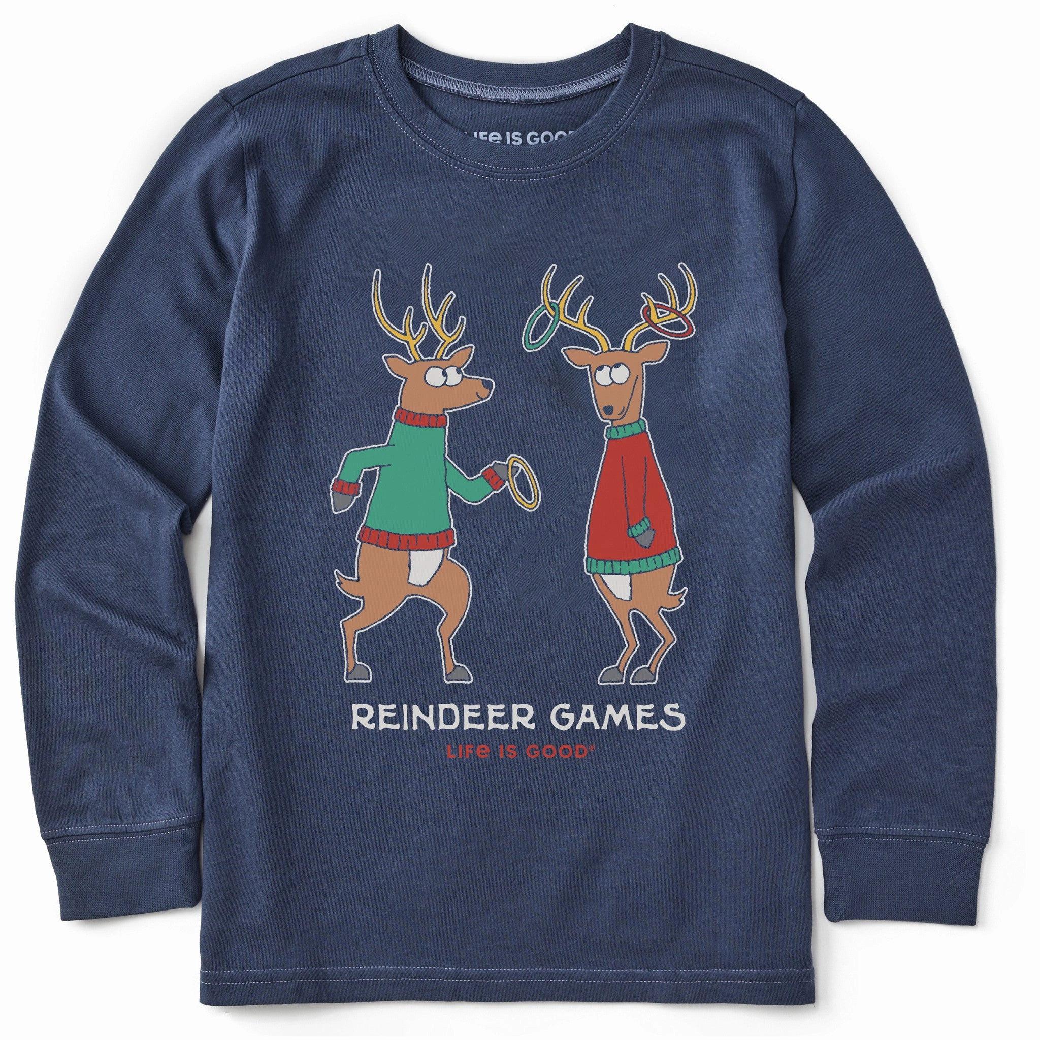 SoftenedTexturedWeave Active Comfort Style Kids Reindeer Games Ring Toss Long Sleeve Crusher Tee