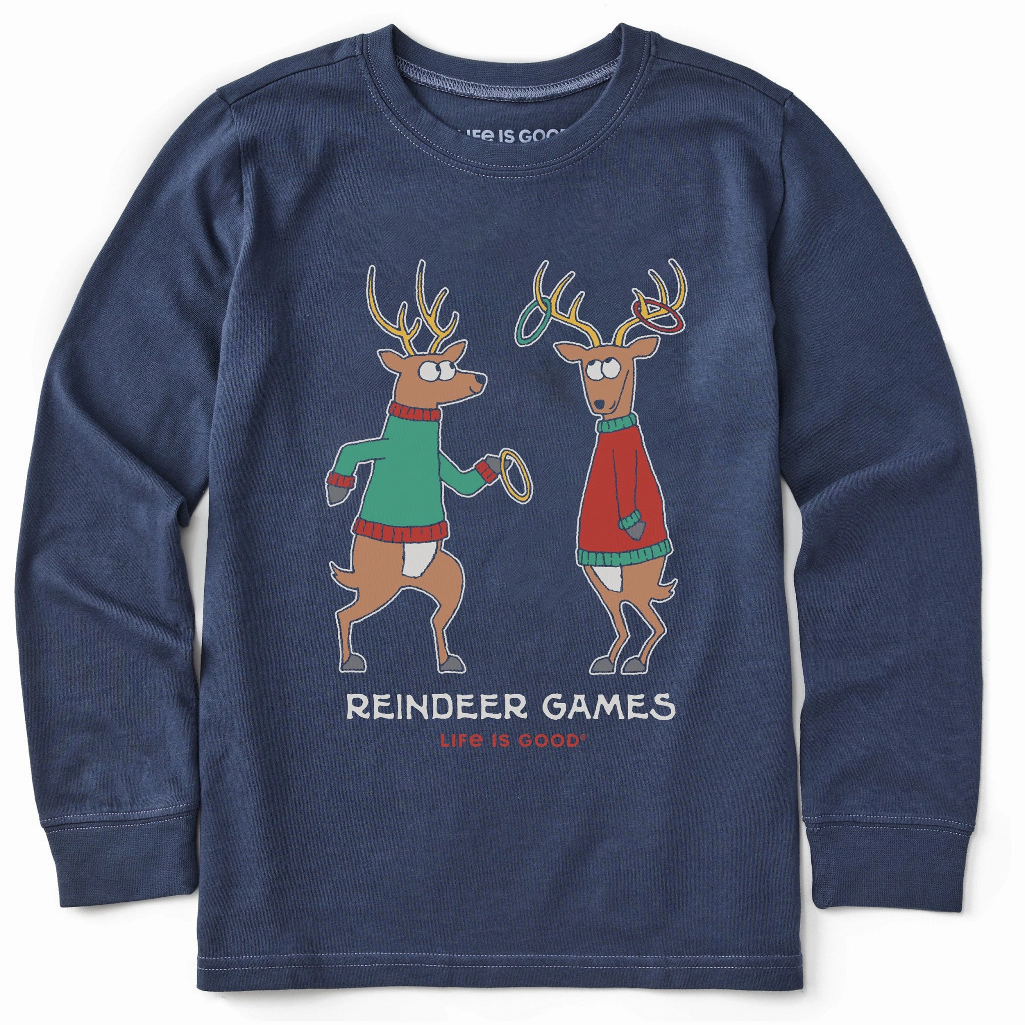 Neutral Color Kids Reindeer Games Ring Toss Long Sleeve Crusher Tee