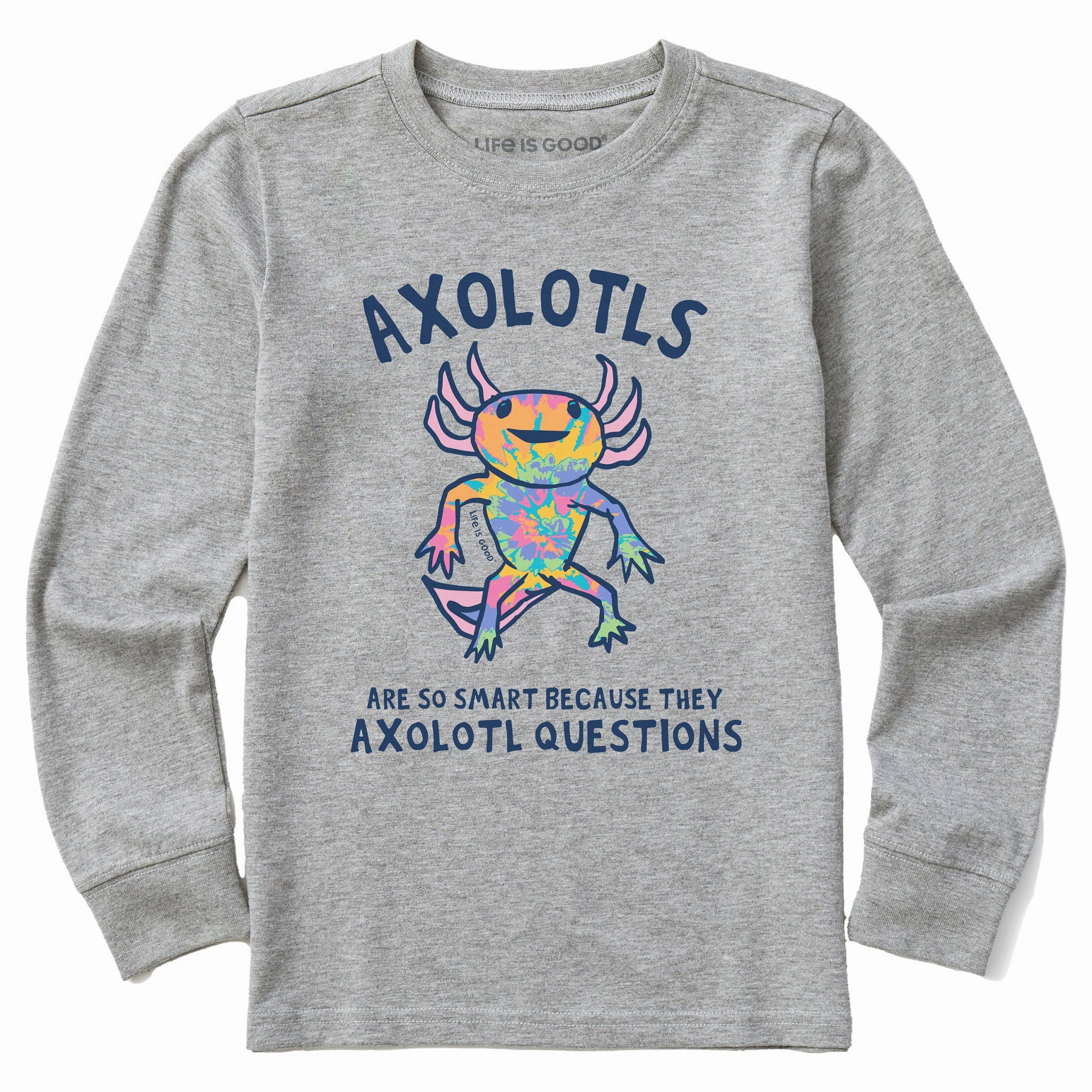 Kids Tie Dye Axolotl Questions Long Sleeve Crusher Tee Oversized Silhouette