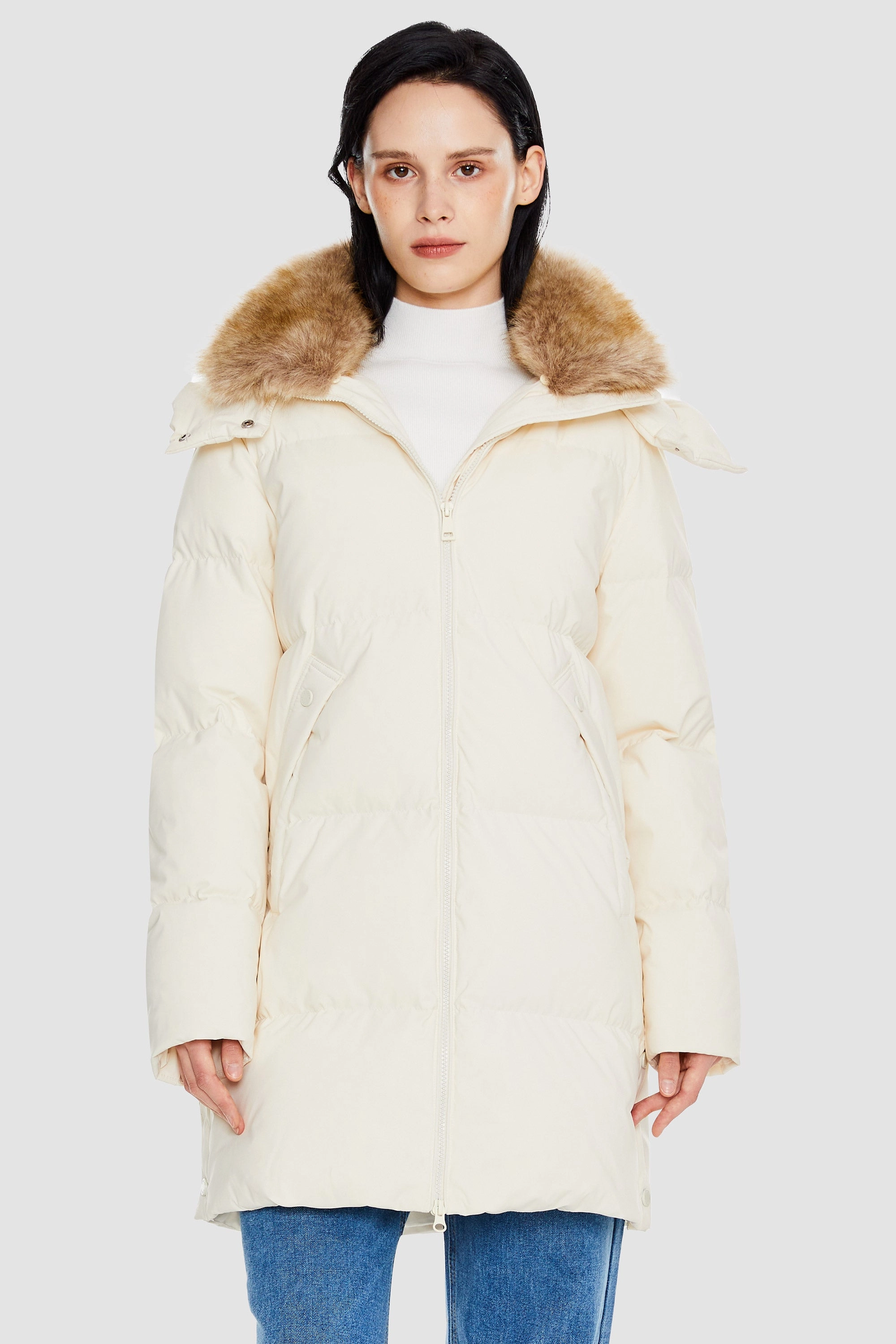 Utility Inspired Look Mid-Length Winter Thickened Puffer Down Jacket