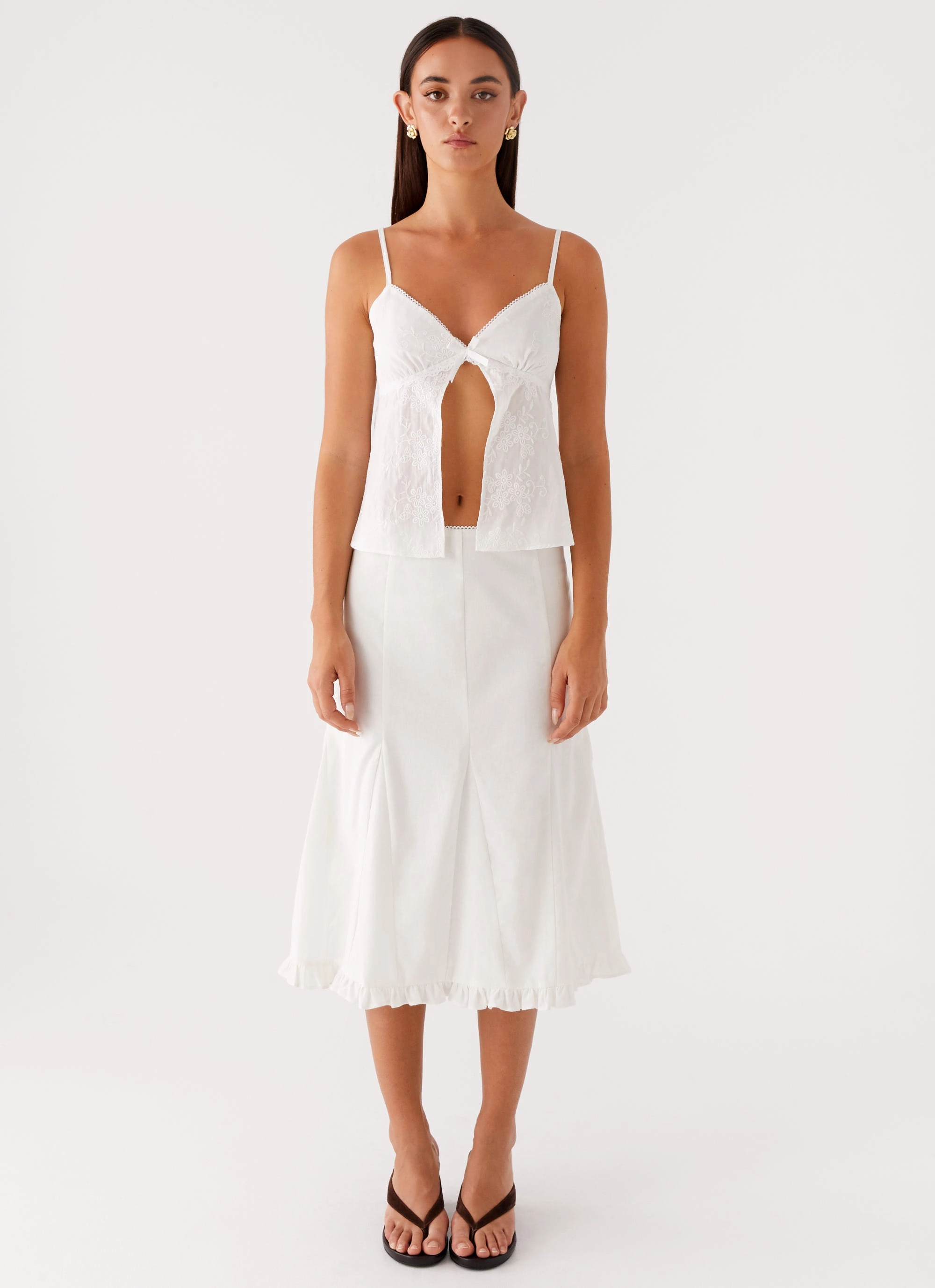 Breathable Lining Alec Midi Skirt - White