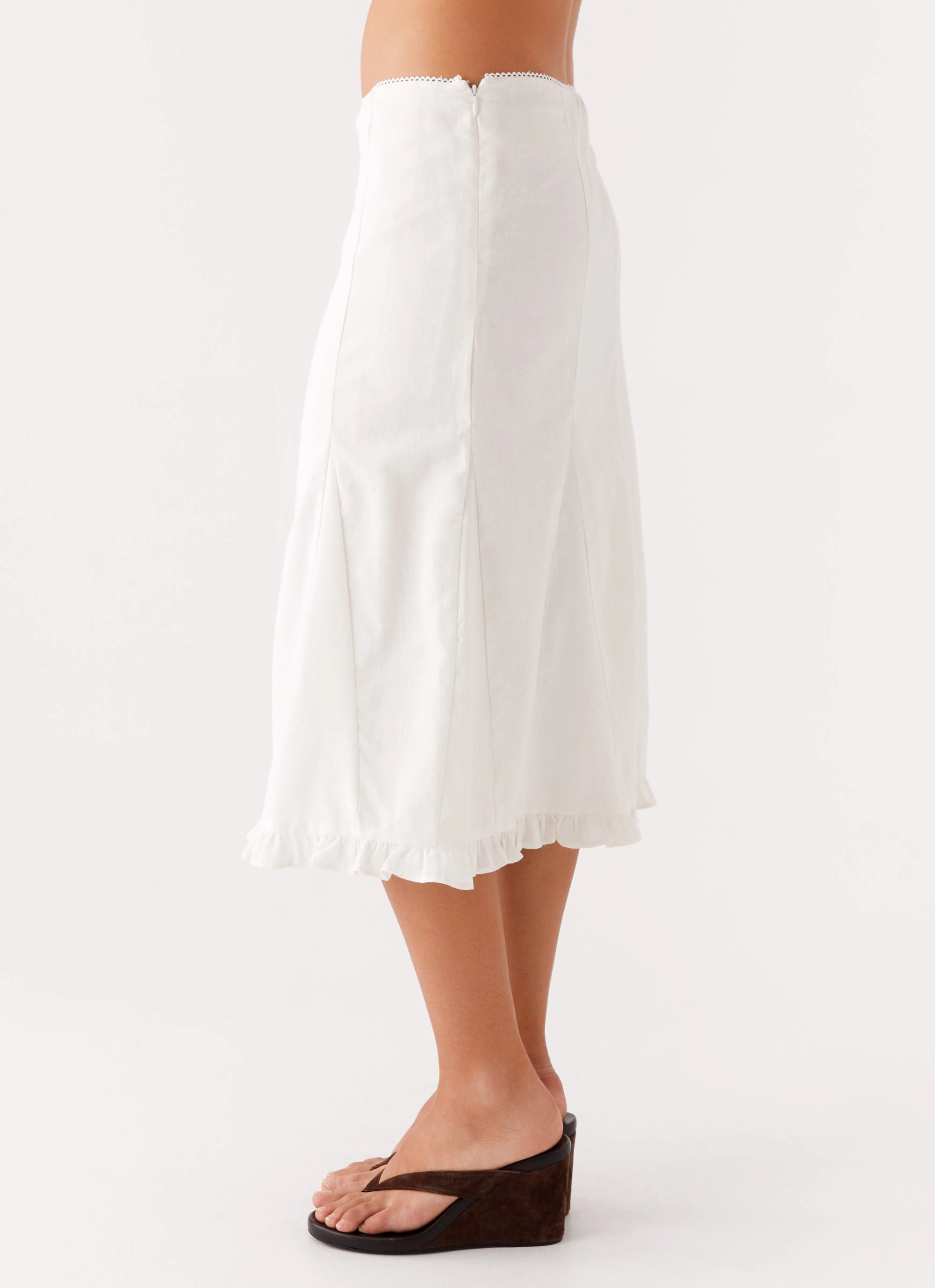 High Density Weave Durable Hem Alec Midi Skirt - White
