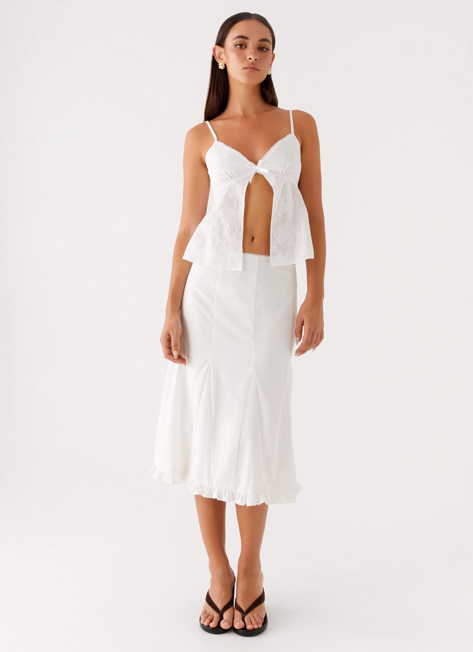Alec Midi Skirt - White High Shine