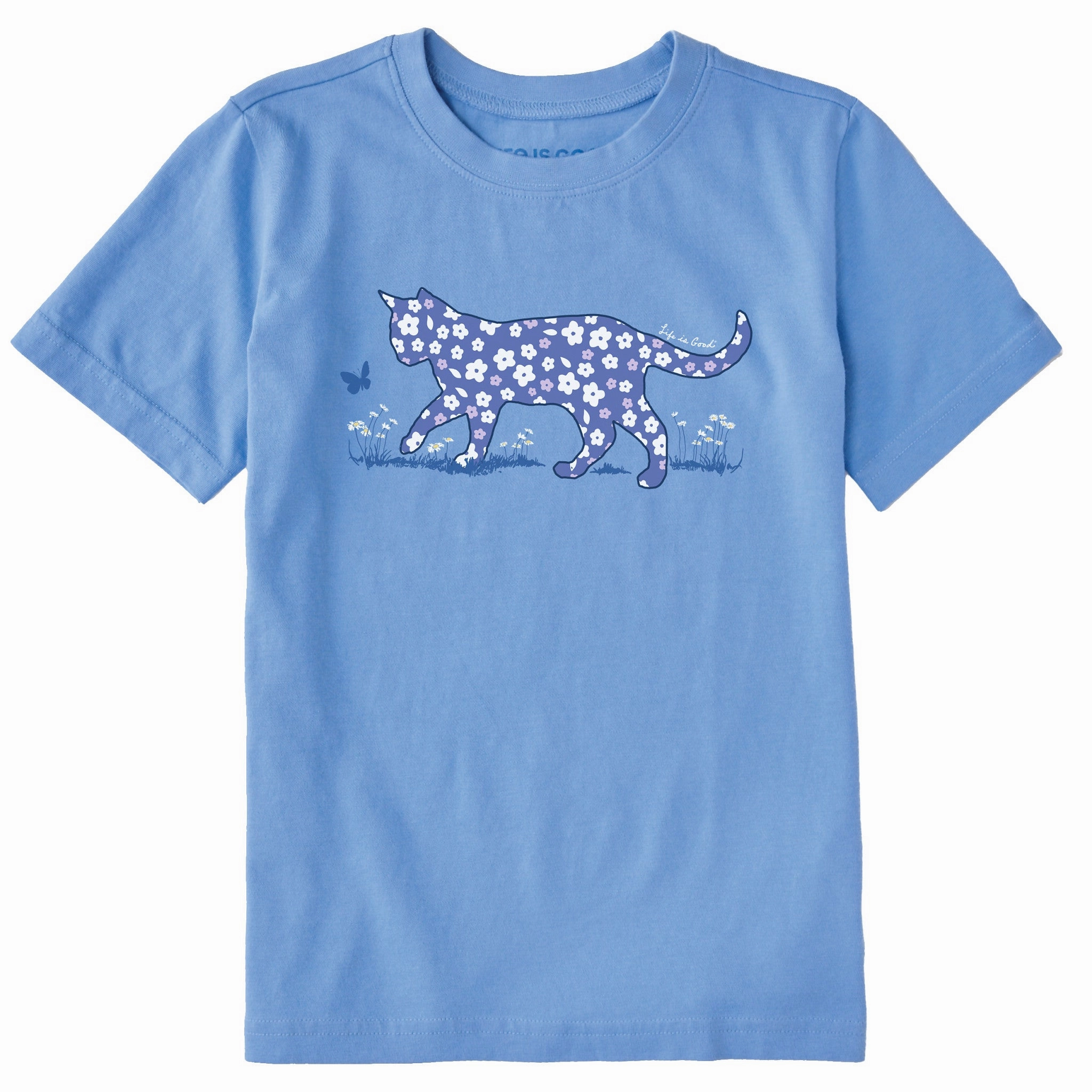 Linen blend Drop Shoulder Design Kids Patterna Daisy Cat Short Sleeve Crusher Tee