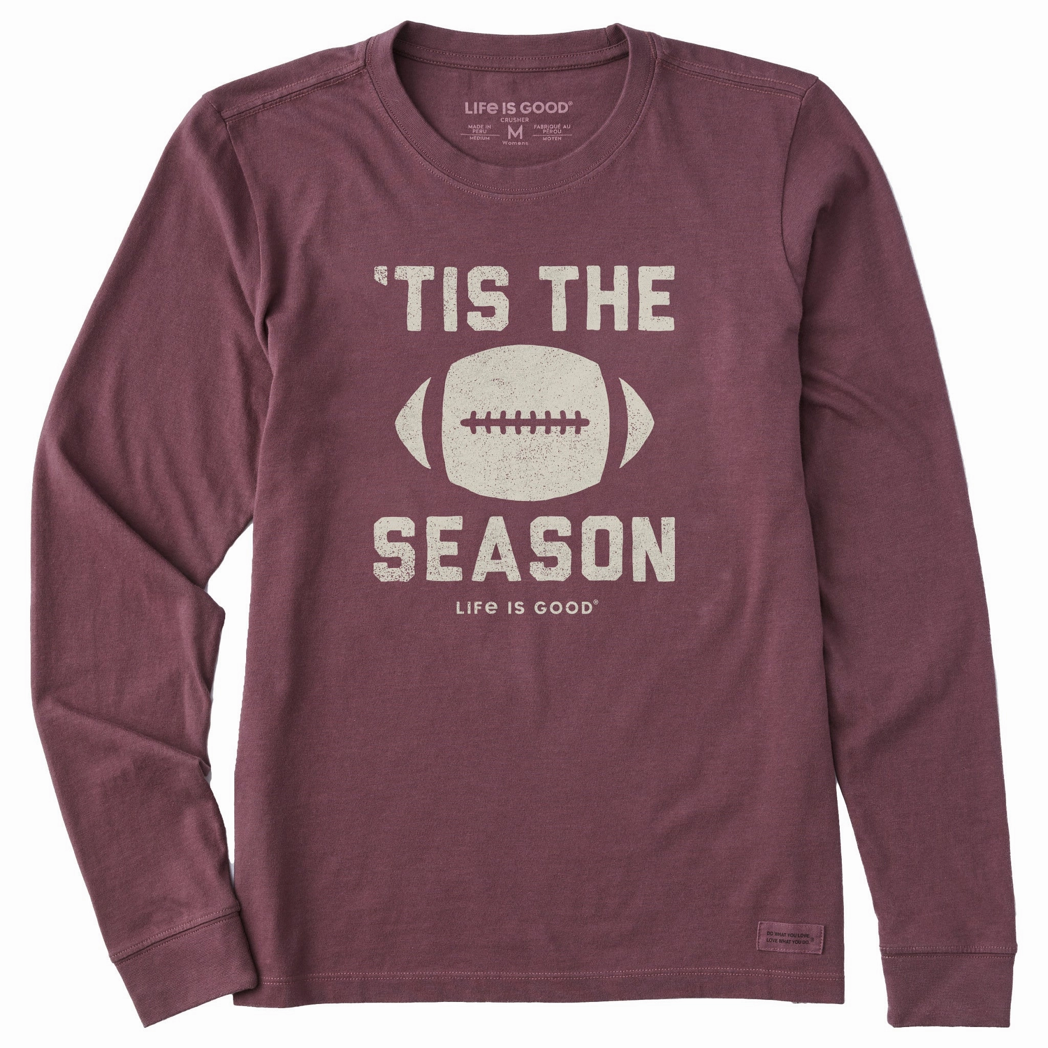 Women's Tis The Football Season Long Sleeve Crusher Tee EcoConscious Processing Colorfast Material