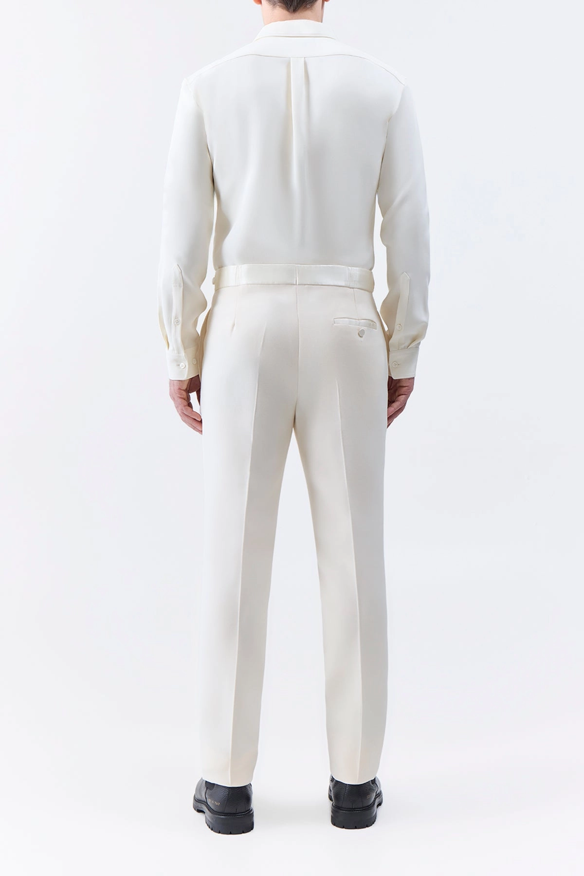 Stretch Movement Simons Pant in Ivory Wool Silk Cady