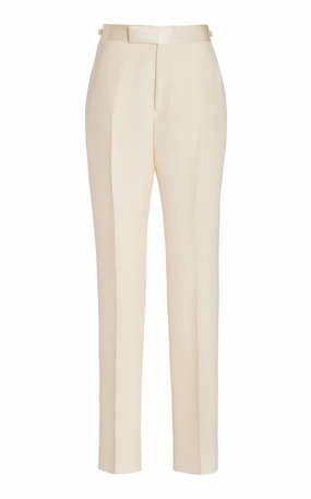 Perfect Silhouette Sporty Chic Simons Pant in Ivory Wool Silk Cady