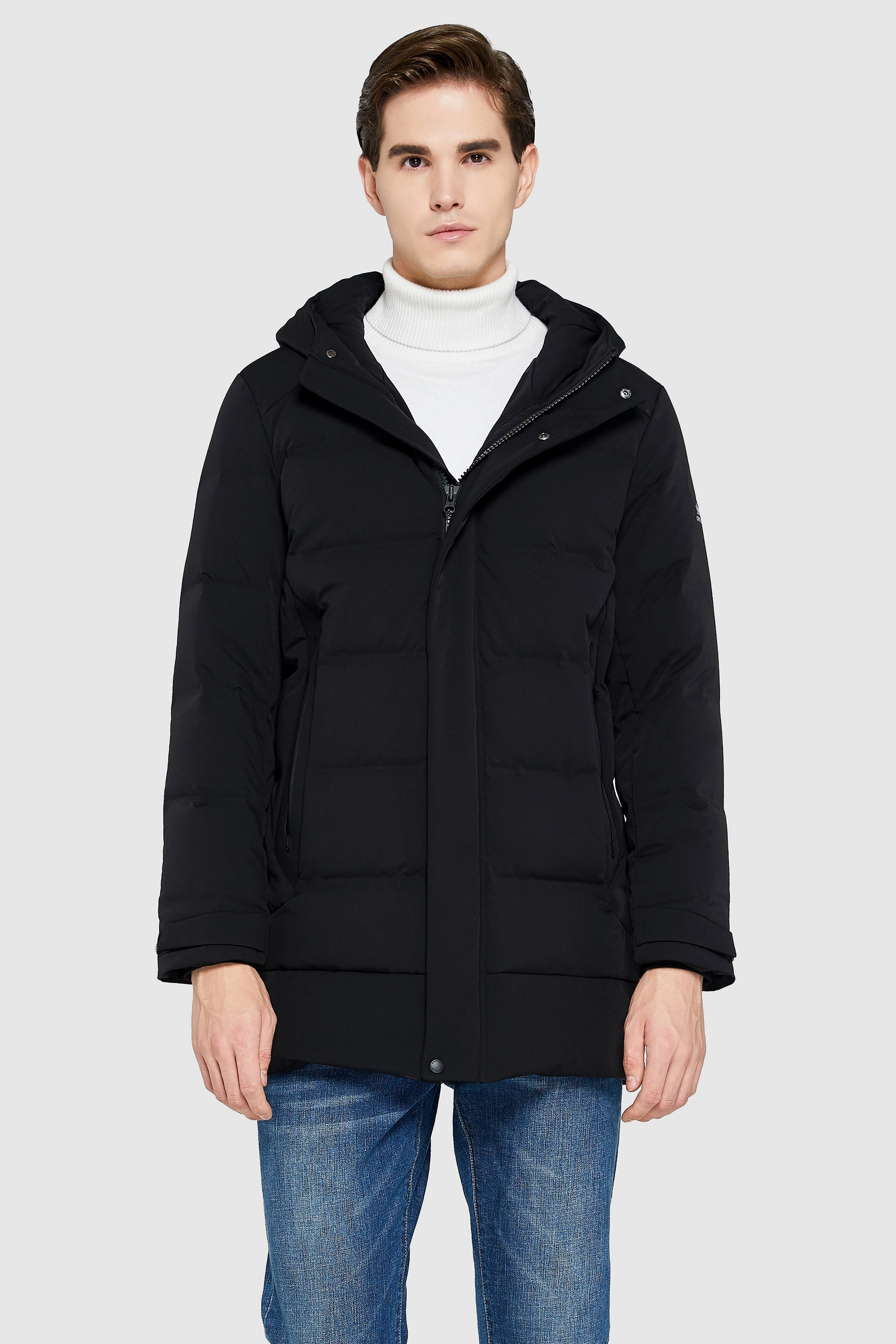 Double Snap Thickened Down Jacket Functional Zip Detail Stowable Hood