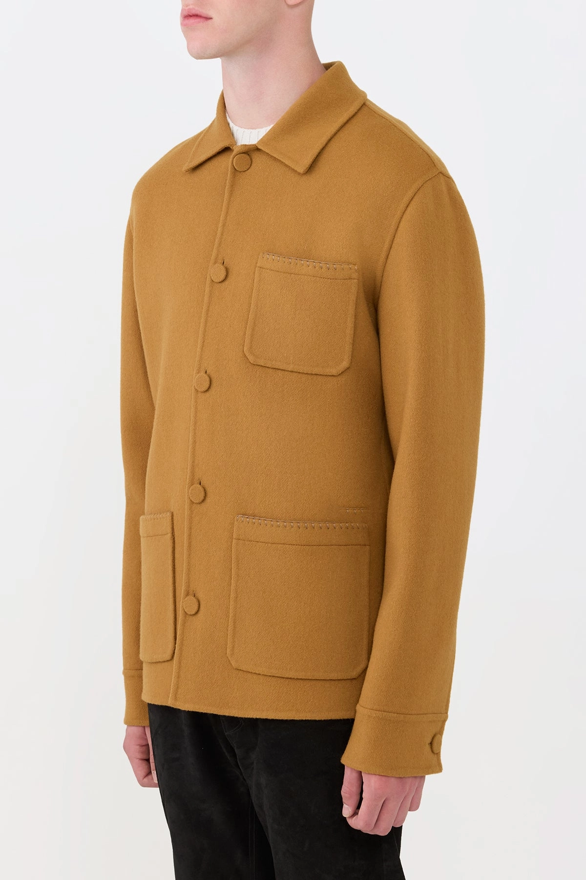 Ulu Chore Jacket in Yellow Ochre Double-Face Recycled Cashmere Attraction Cozy Jacket