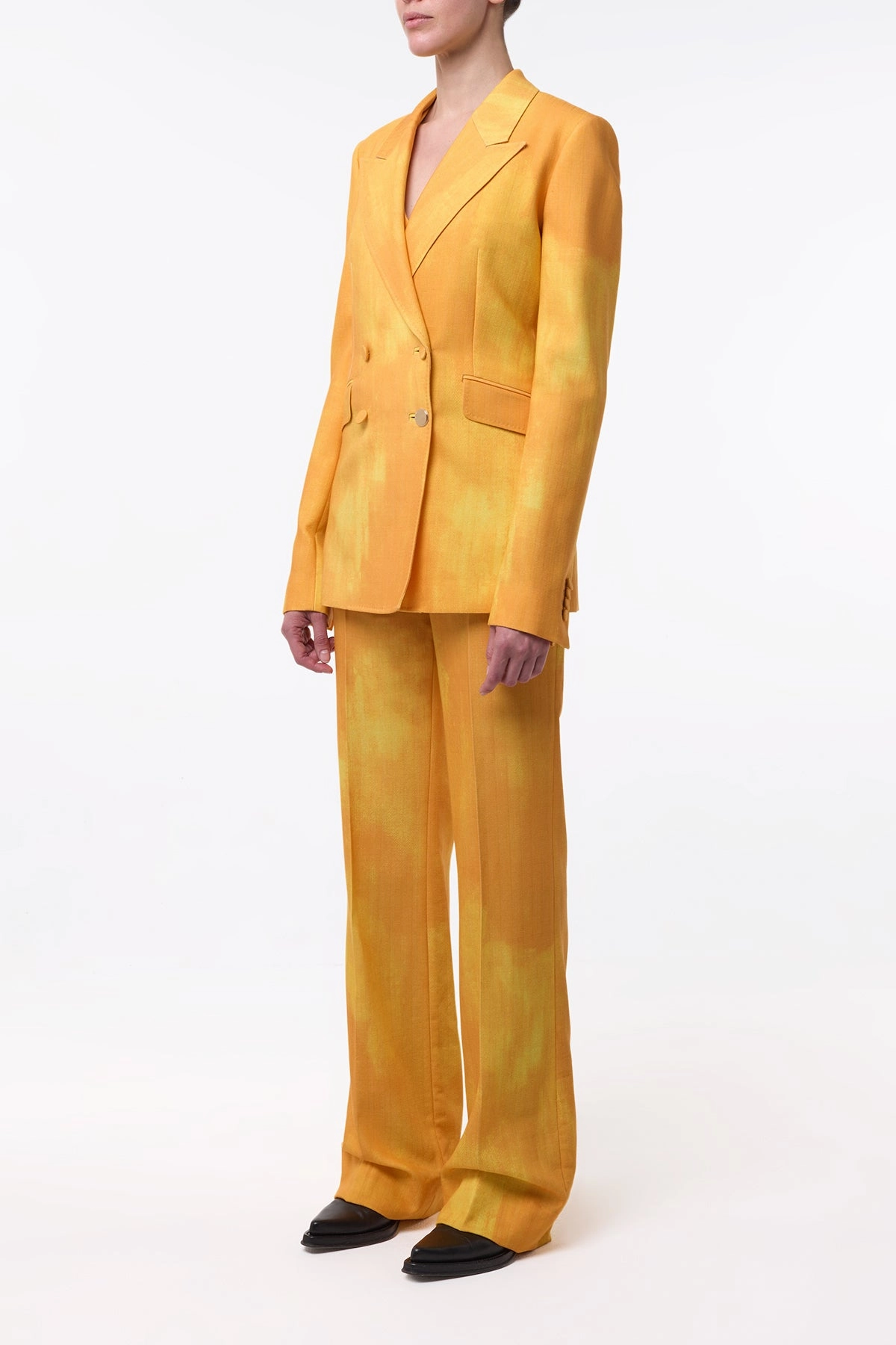 Executive Fit Flattering wear Angela Blazer in Cadmium Yellow Virgin Wool