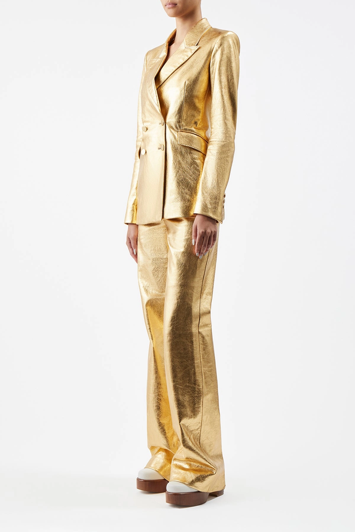 Angela Blazer in Gold Metallic Nappa Leather Luxury Attire Business Comfort