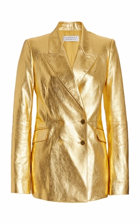 Angela Blazer in Gold Metallic Nappa Leather Luxury Fabric