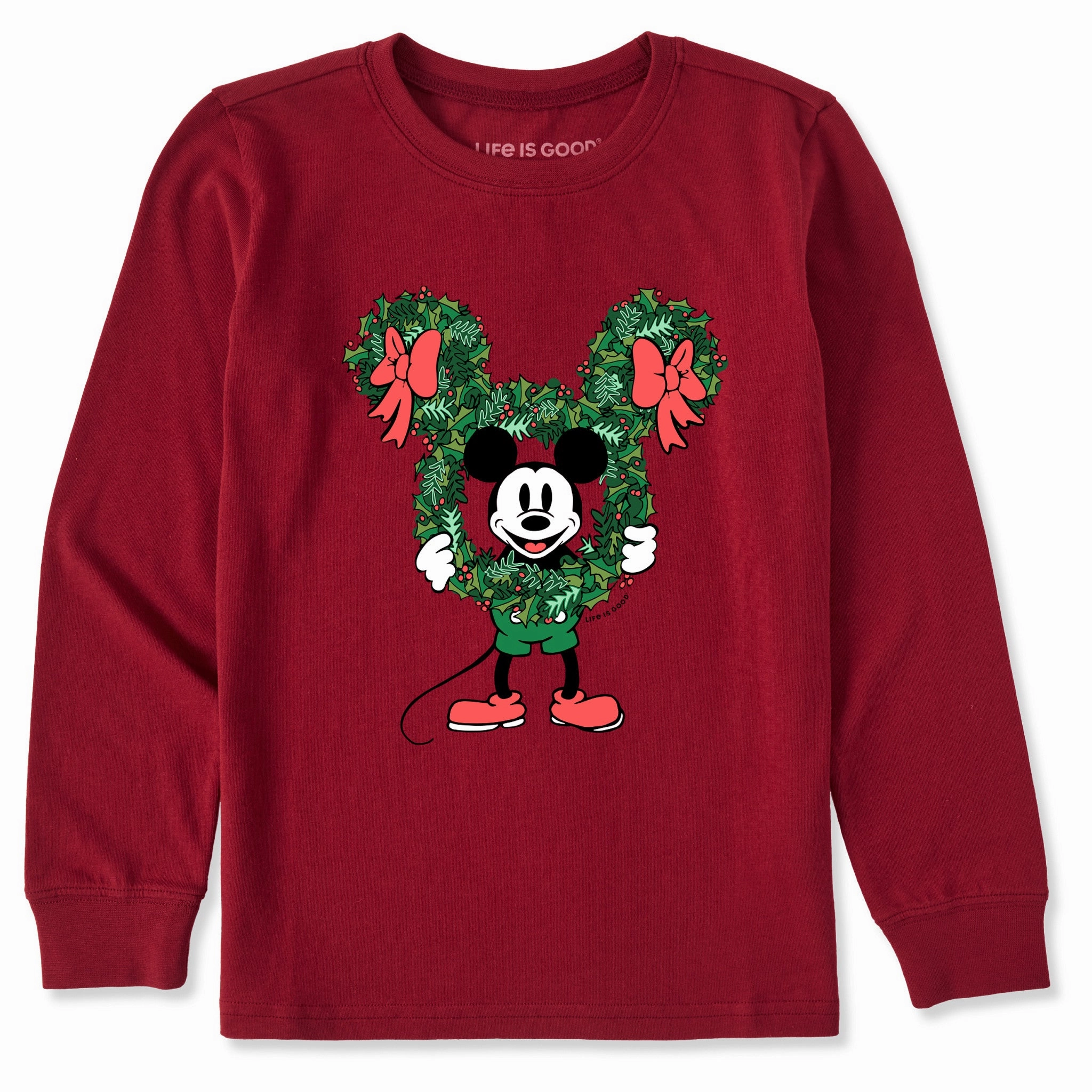 Vegan Button Down Kids Steamboat Willie Wreath Long Sleeve Crusher Tee