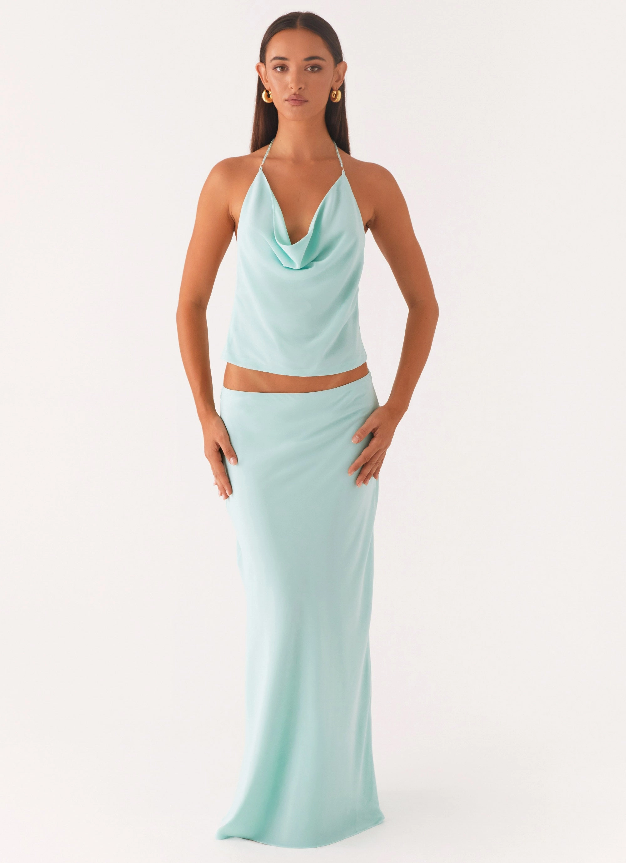 Graceful Look Gather Details Another Life Chiffon Maxi Skirt - Pale Blue