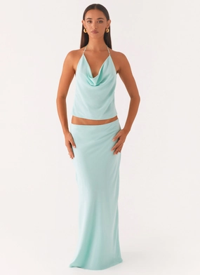 Graceful Look Gather Details Another Life Chiffon Maxi Skirt - Pale Blue