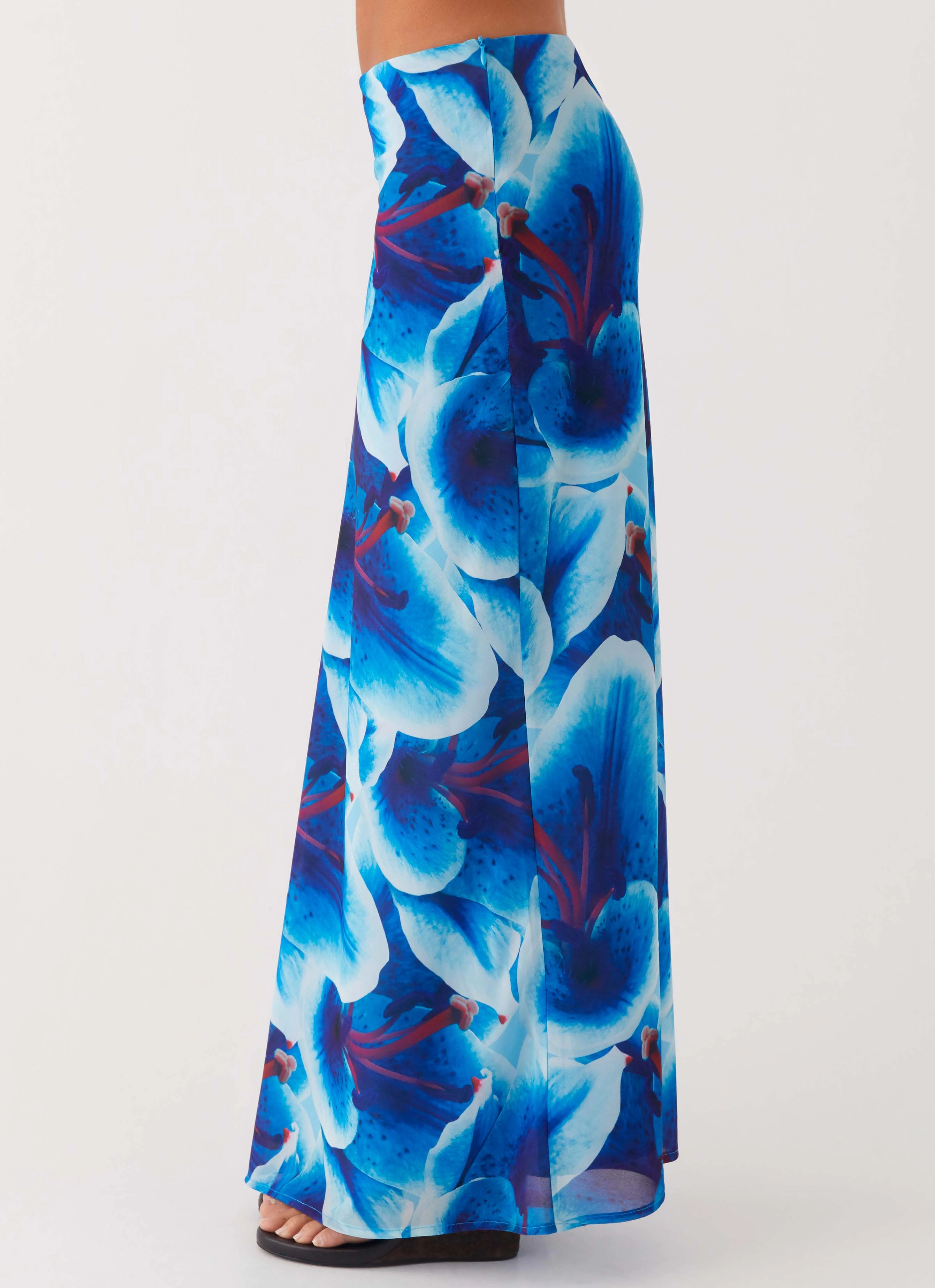 Another Life Chiffon Maxi Skirt - Turquoise Floral Eco conscious Crisscross Details