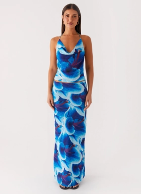 Another Life Chiffon Maxi Skirt - Turquoise Floral Functional Fashion