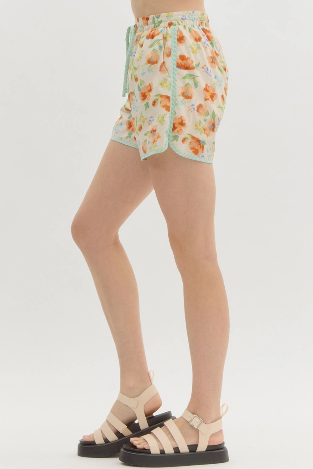 Floral Print High Waist Shorts Daily Fit construction work