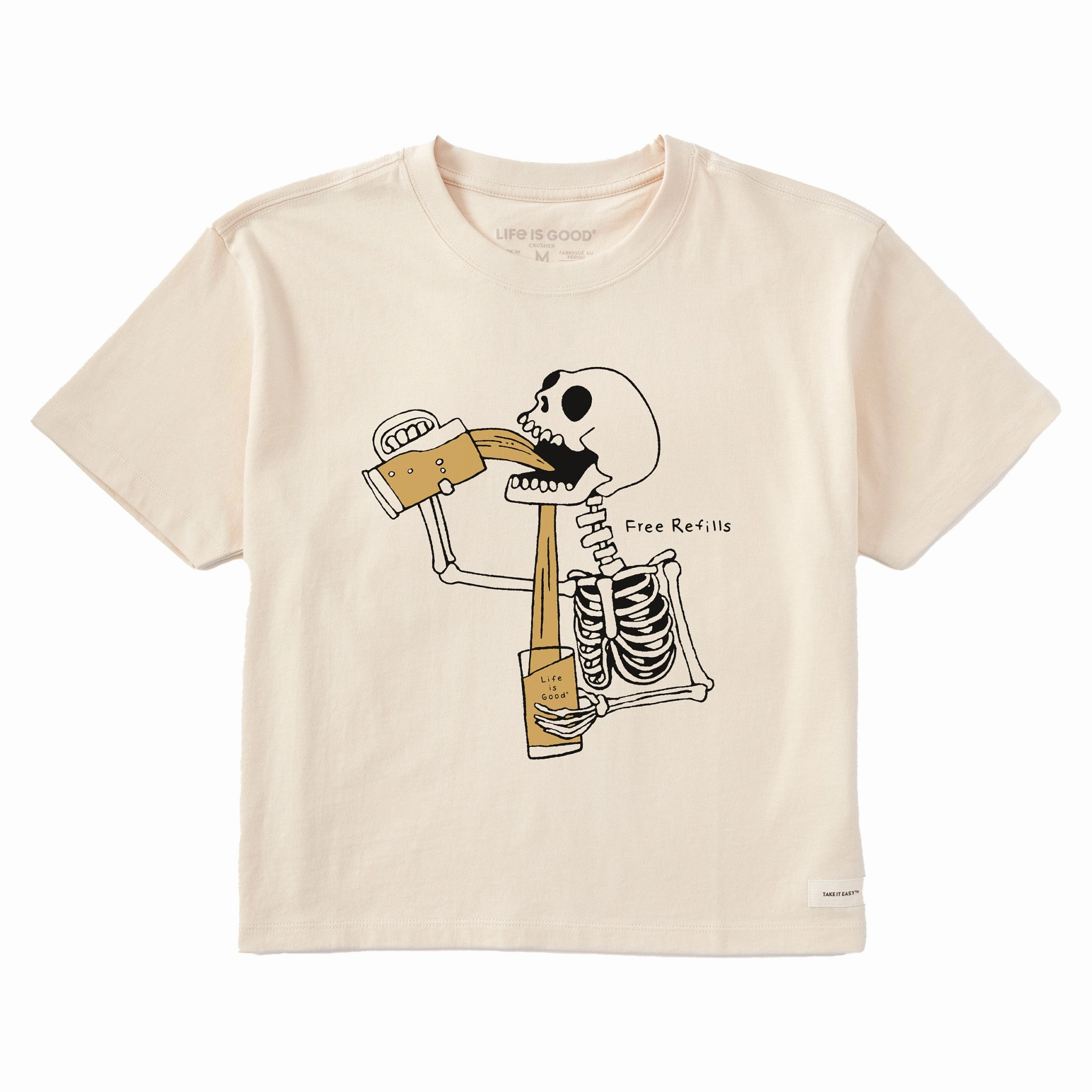 Women's Free Refills Skeleton Short Sleeve Crusher Boxy Tee All-Season Wear