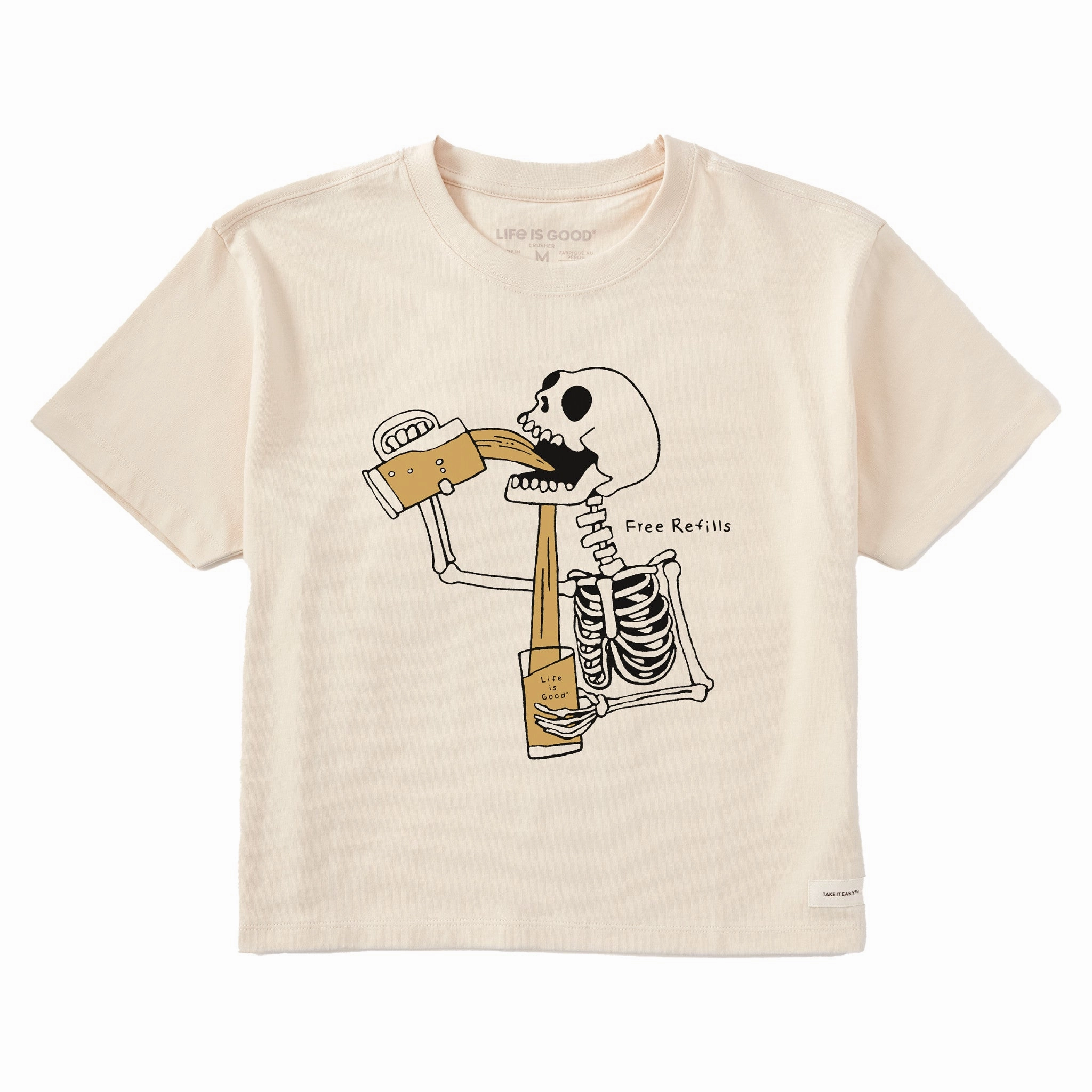 Women's Free Refills Skeleton Short Sleeve Crusher Boxy Tee Casual Comfort Layer