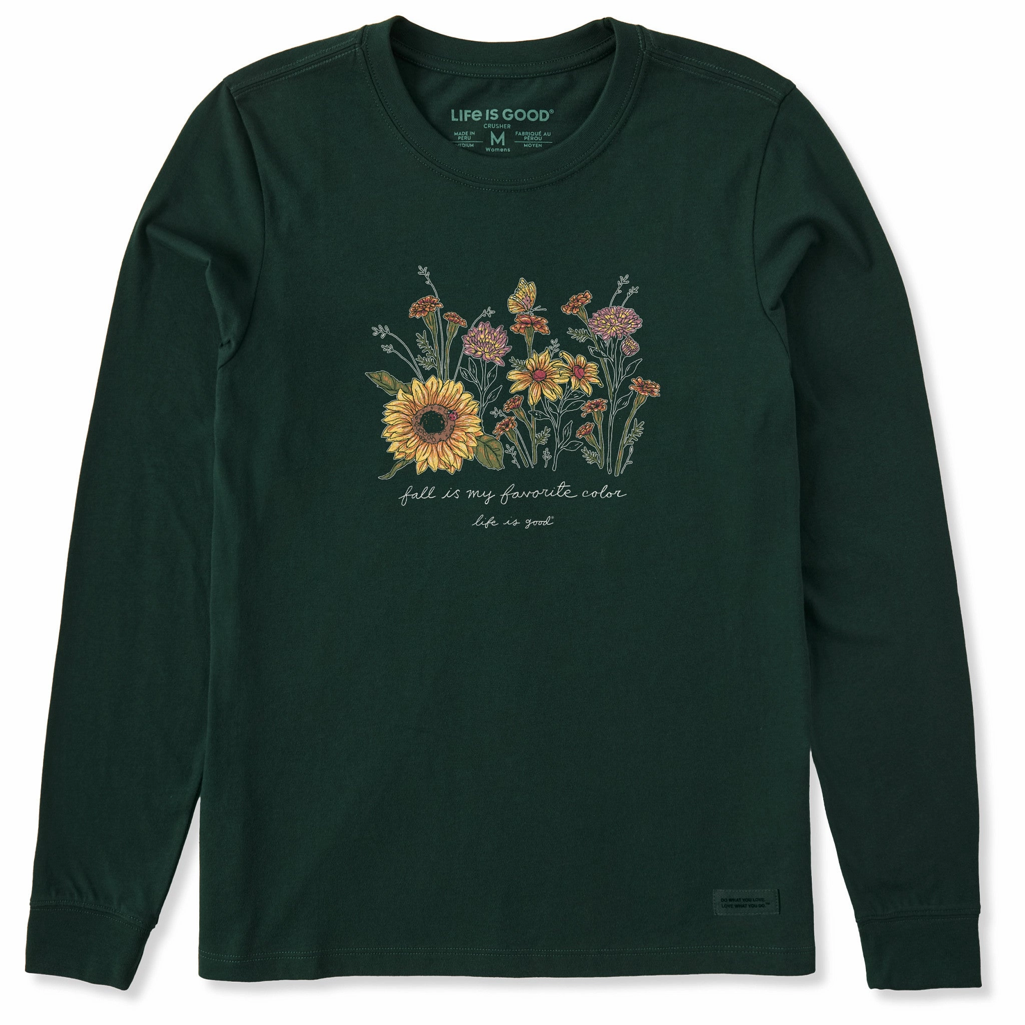 Women's Fall Favorite Color Flowers Long Sleeve Crusher Tee Slim Fit Design