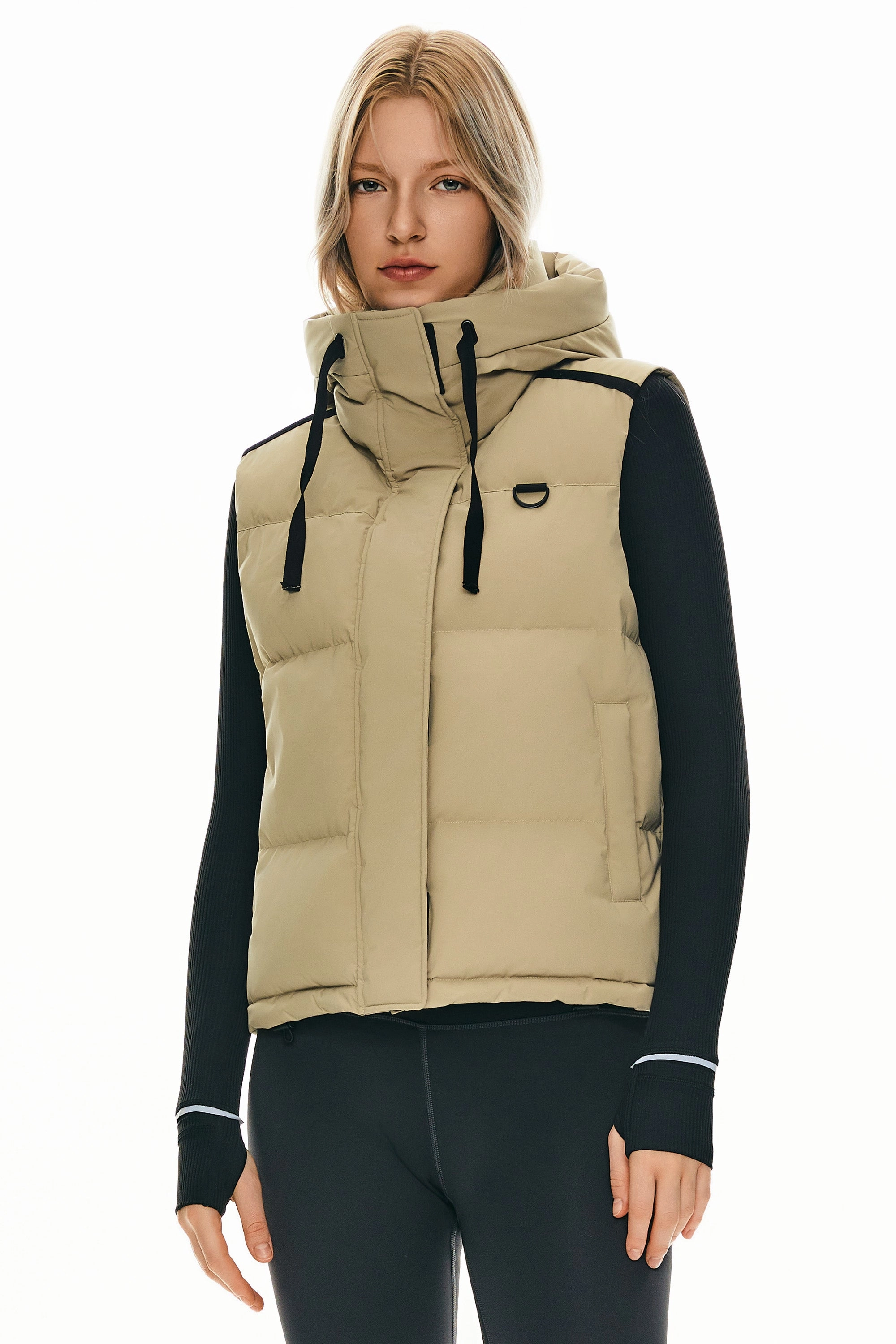 beginners Puffer Down Vest Hooded Cropped Zip Up