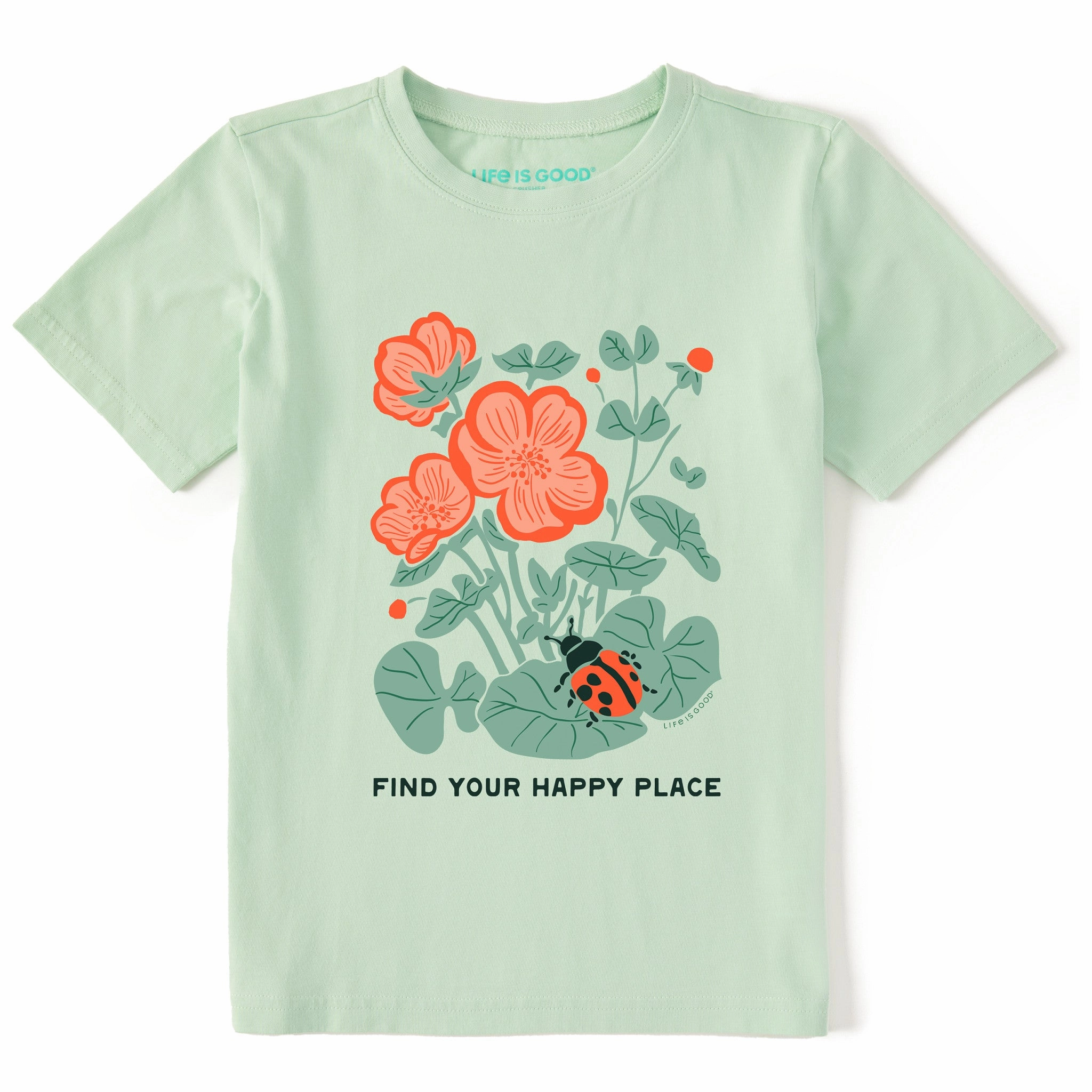 Kids Find Your Happy Place Ladybug Short Sleeve Crusher Tee Easy Layering