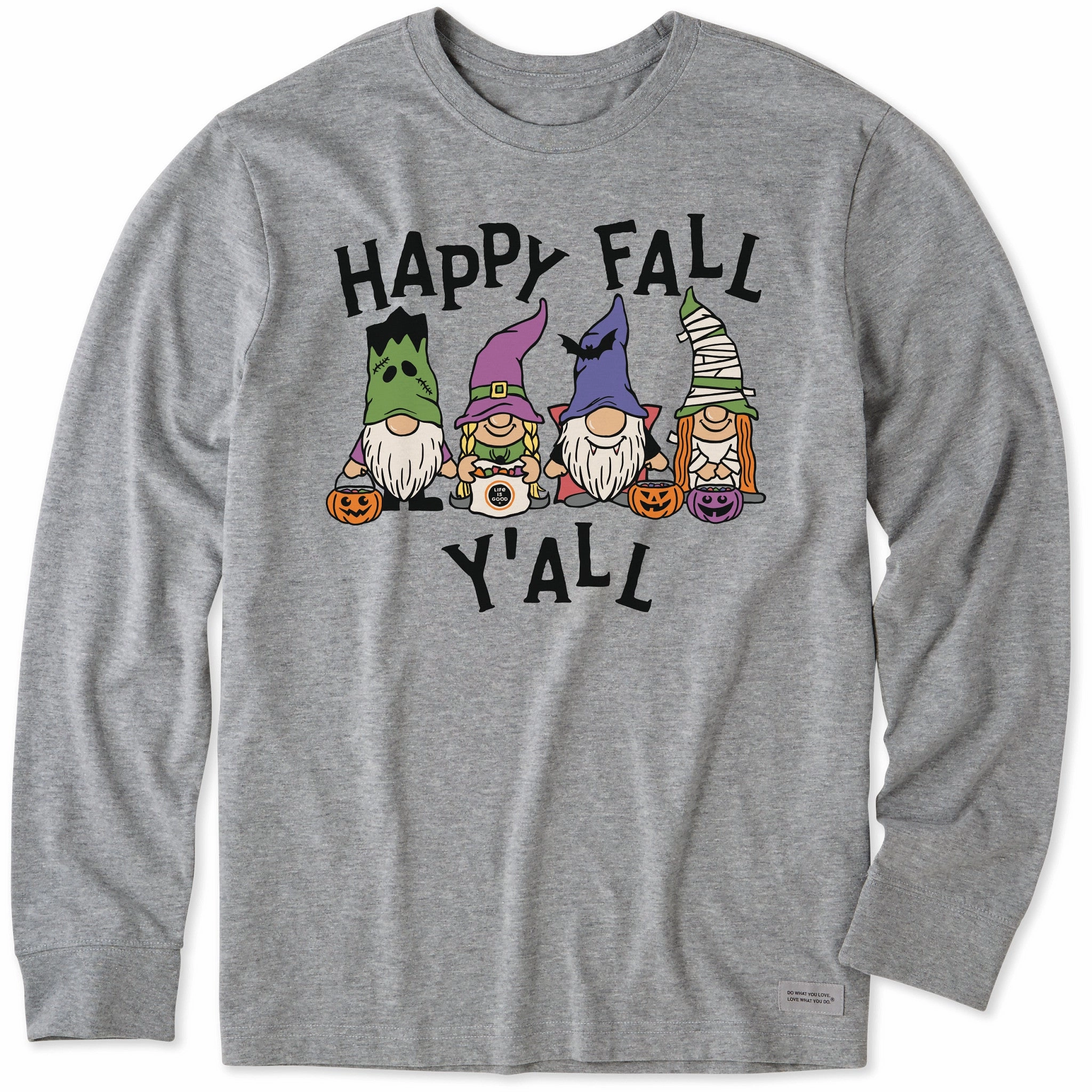 Fashion Fit Men's Happy Fall Y'All Halloween Gnomes Long Sleeve Crusher Tee