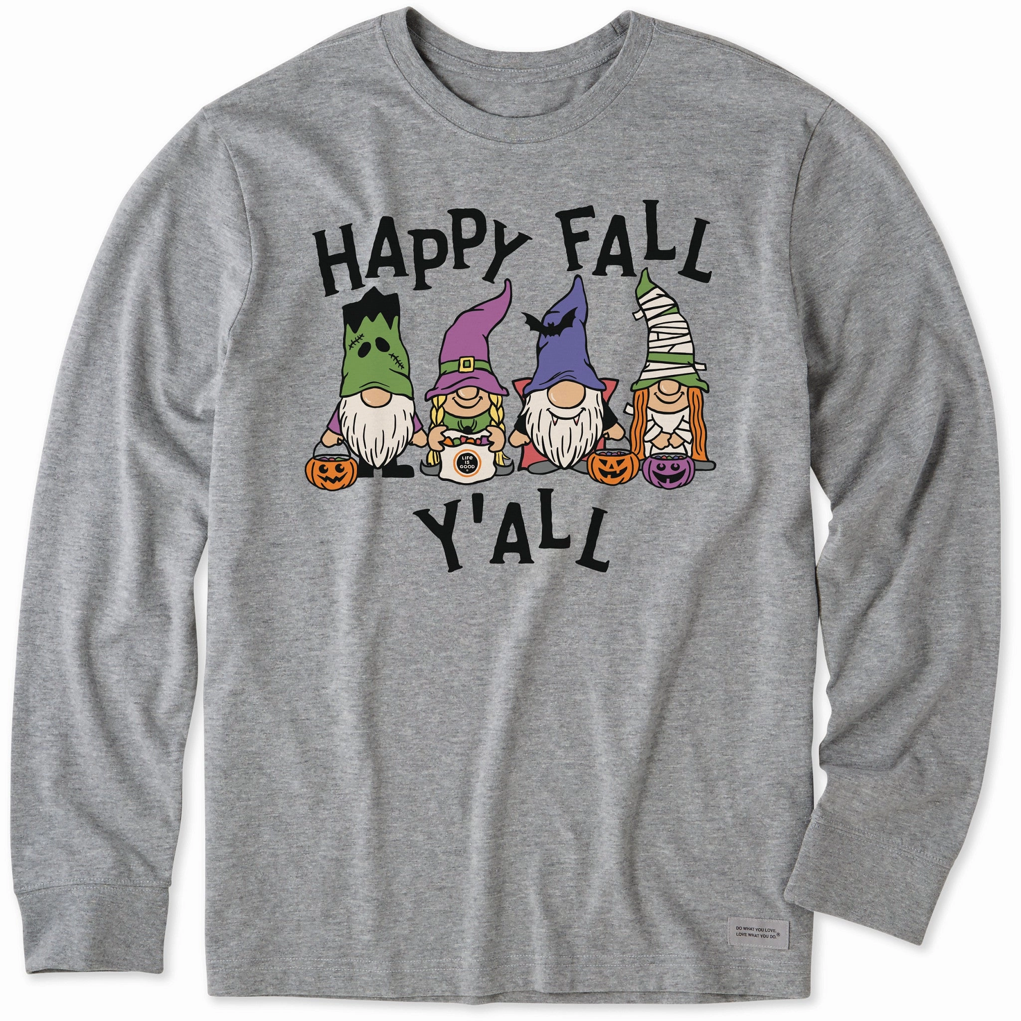 Men's Happy Fall Y'All Halloween Gnomes Long Sleeve Crusher Tee Chic Look Halloween
