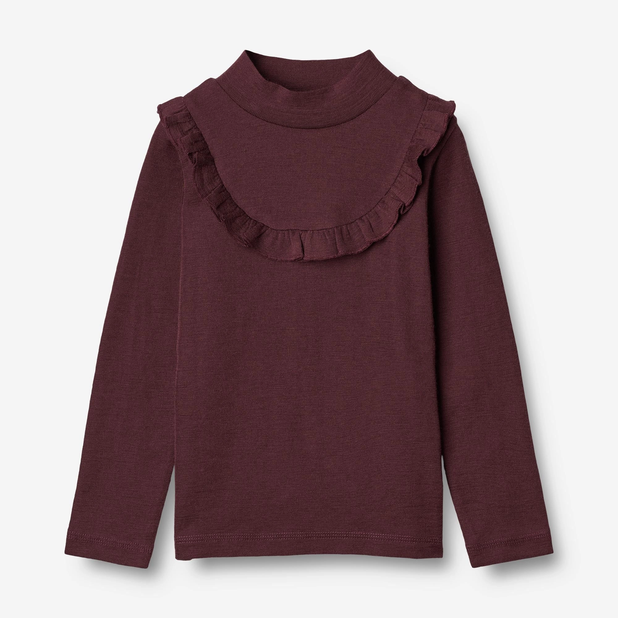 T-shirt Wool Ruffle LS - aubergine Everyday Comfort