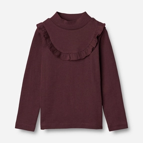 T-shirt Wool Ruffle LS - aubergine Natural Feel Unstructured Fit