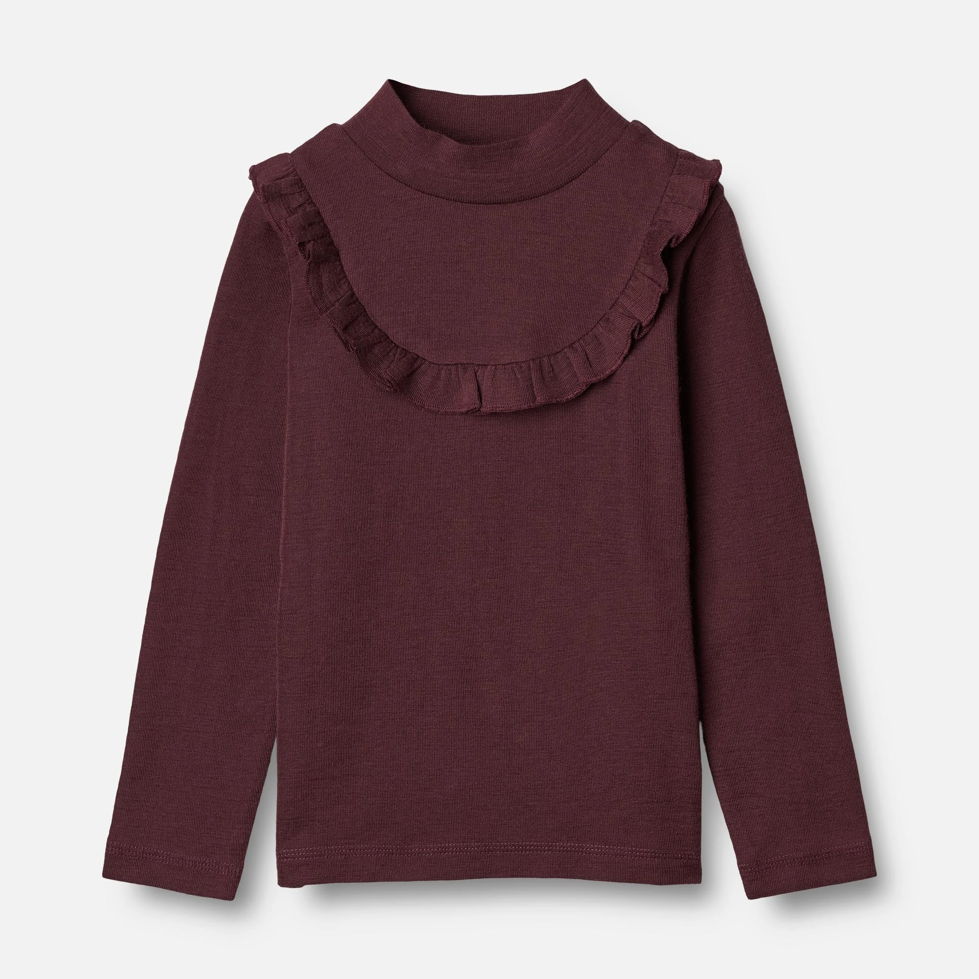 T-shirt Wool Ruffle LS - aubergine Natural Feel Unstructured Fit