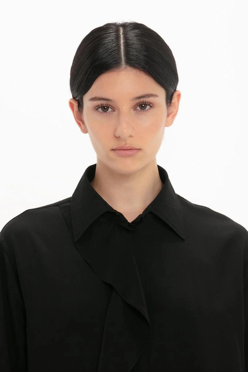 stain resistant coating Asymmetric Ruffle Blouse