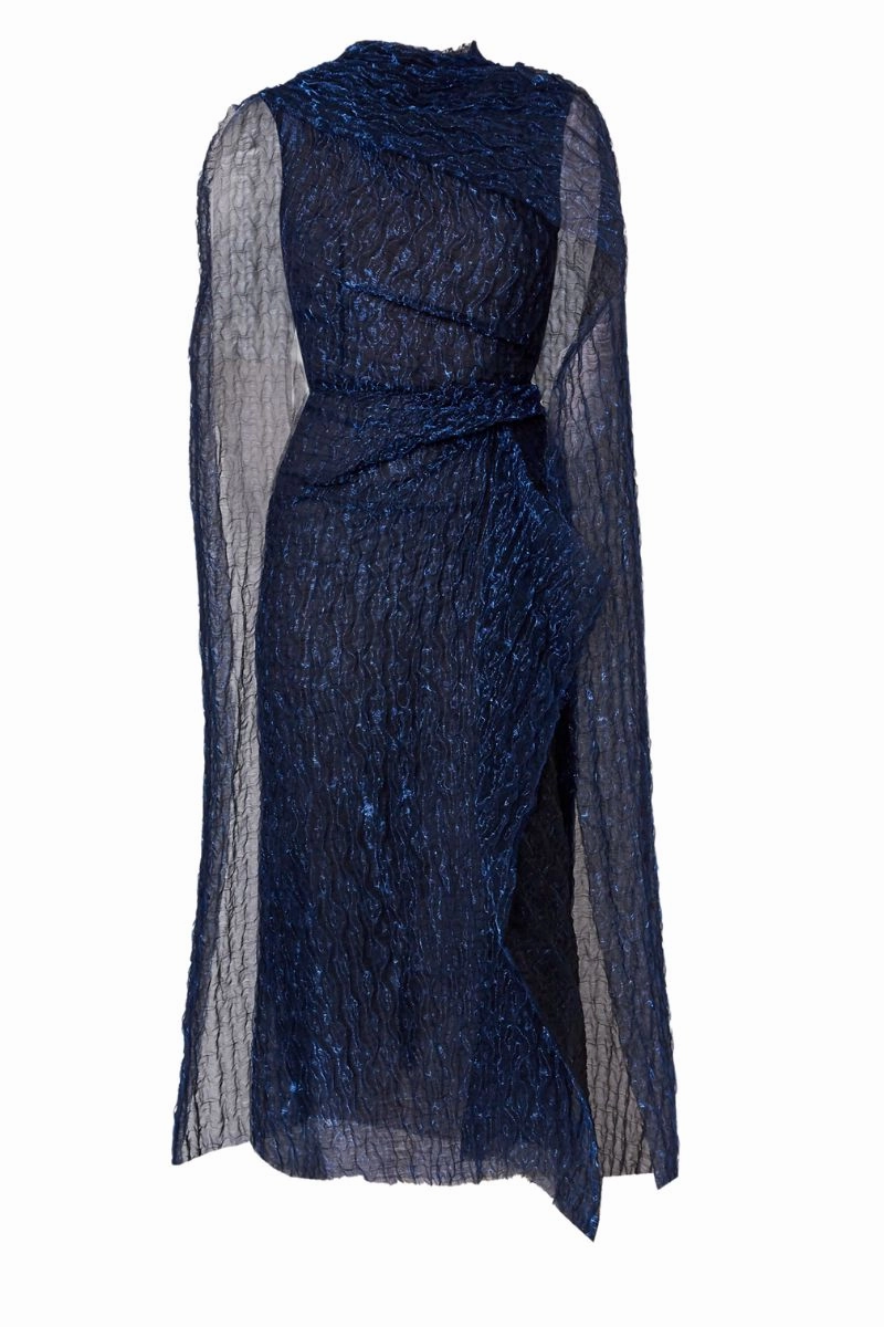 Asymmetrical Draped Midi Dress Chic Tailoring Back-Zip