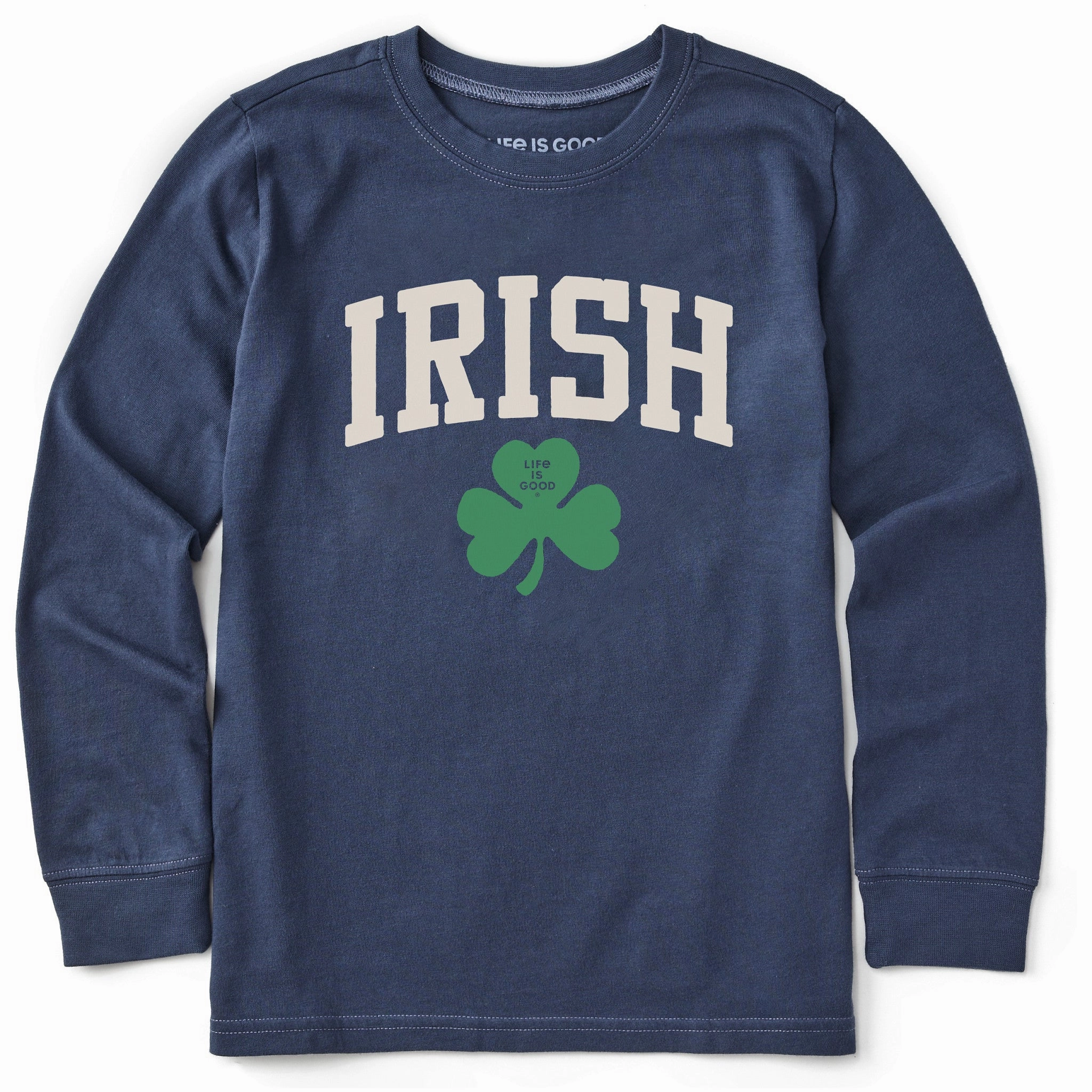 Double Stitched Seams Relaxed and Comfy Kids Irish Clover Long Sleeve Crusher Tee