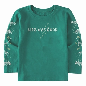 Toddler Life Was Good Dinos Long Sleeve Crusher Tee Reversible Design Concept