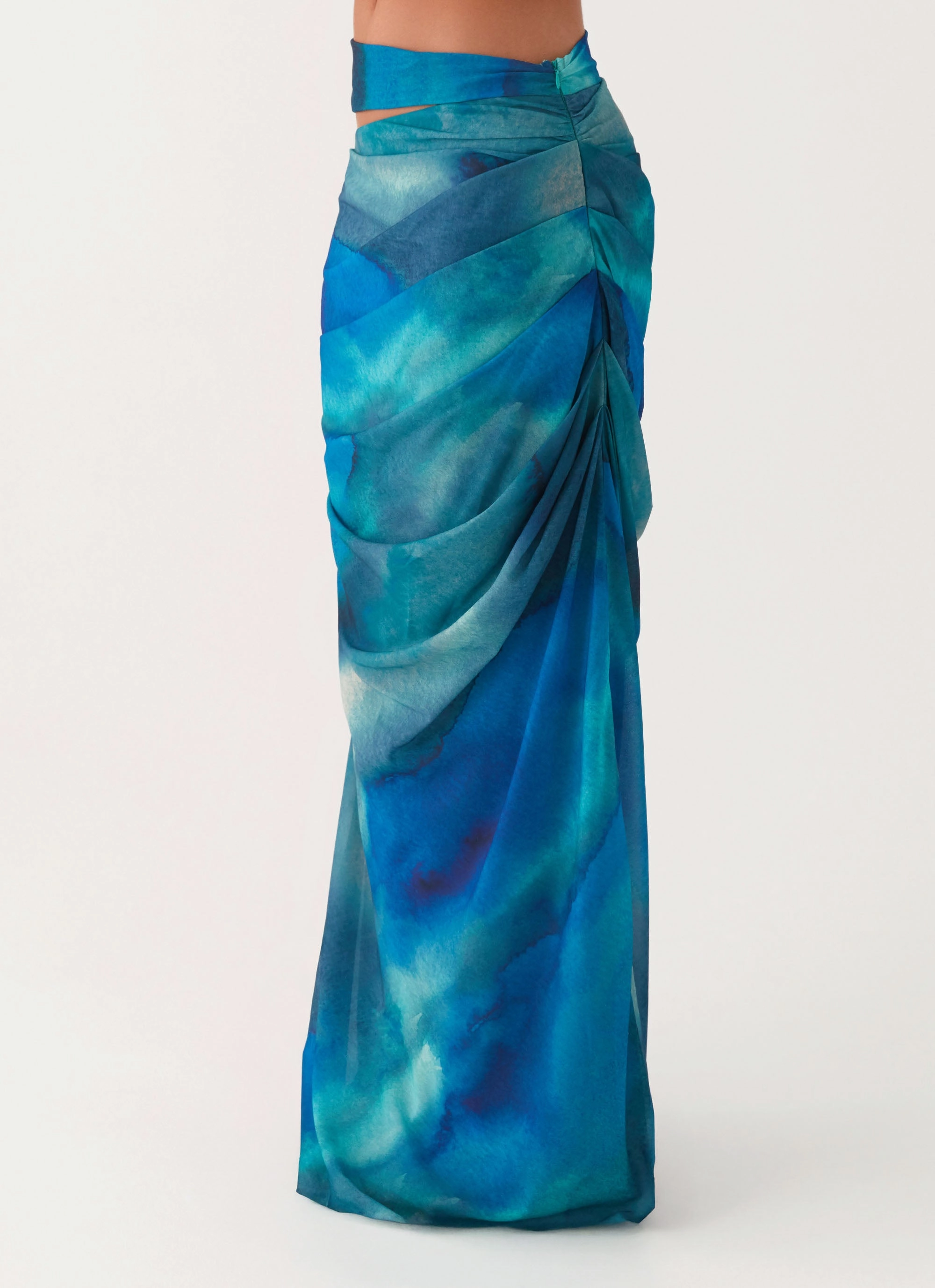 Non Irritating Edges Elastic hemline Austin Cut Out Maxi Skirt - Blue Tie Dye