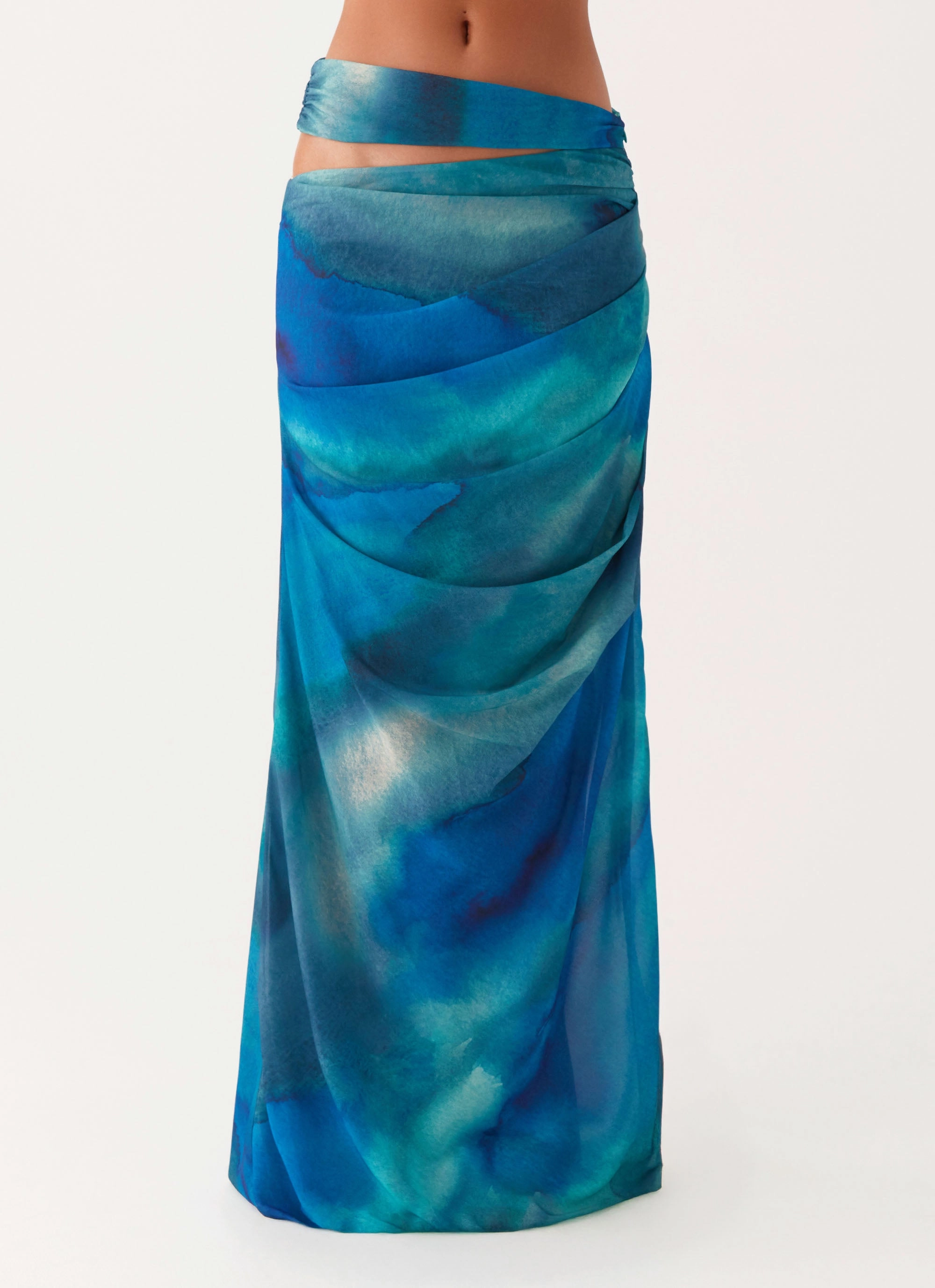 Crochet Style Austin Cut Out Maxi Skirt - Blue Tie Dye