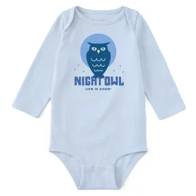 Raw Edge Hem Anti Pill Surface Baby Crafty Night Owl Clean Long Sleeve Crusher Baby Bodysuit
