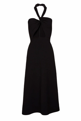 Festive Mood CrinkleResistantWeave Black Halter Dress