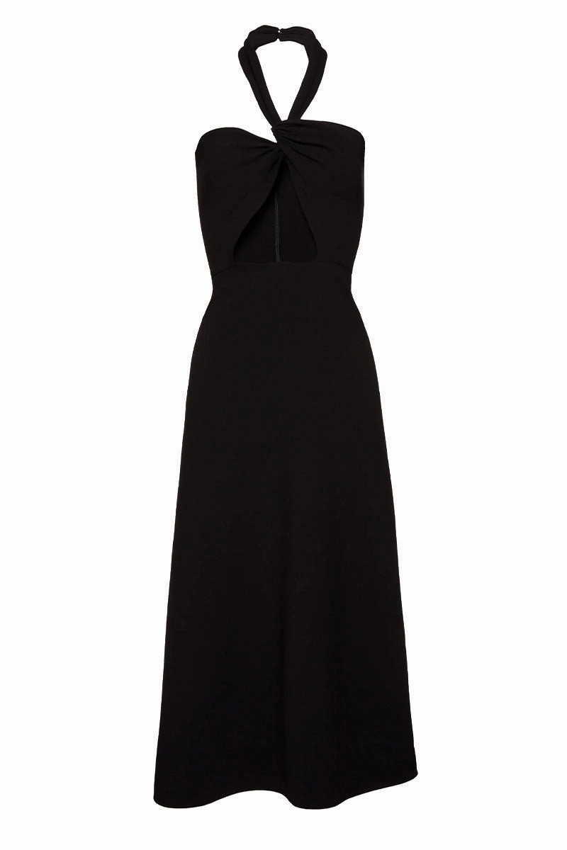 Festive Mood CrinkleResistantWeave Black Halter Dress