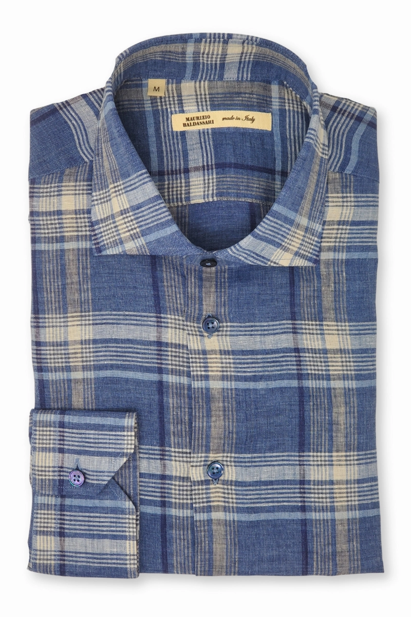 Brand Reputation Blue Linen Plaid Shirt