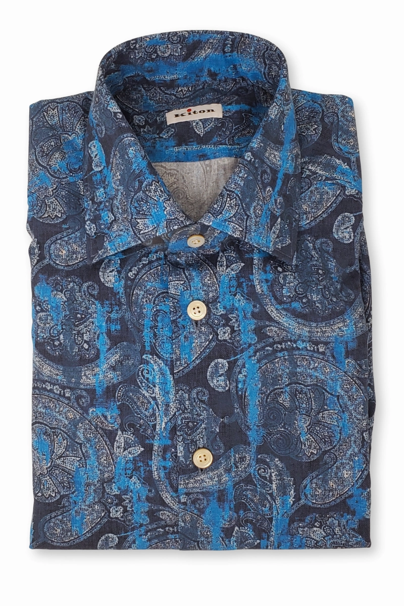 Simple Look Fashion Relaxed Blue Paisley Shirt