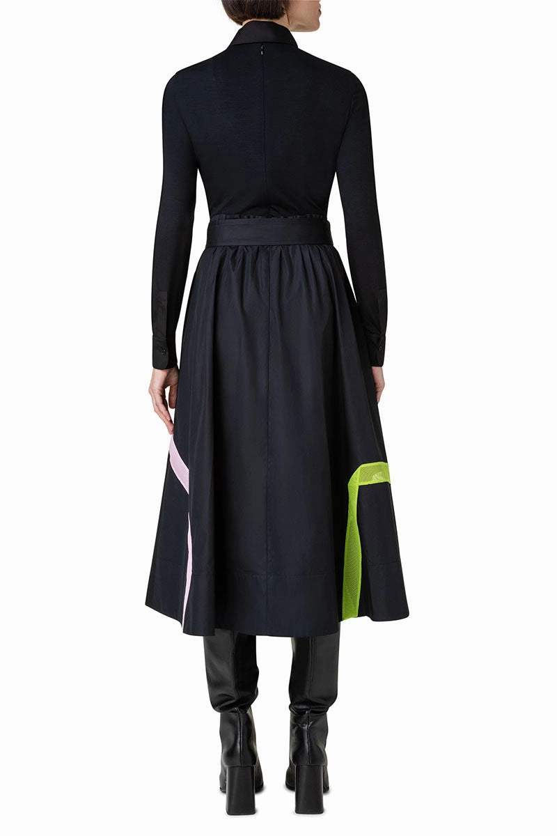 Techno Mesh Tape Intarsia Dress Sleek Look Evening Tone