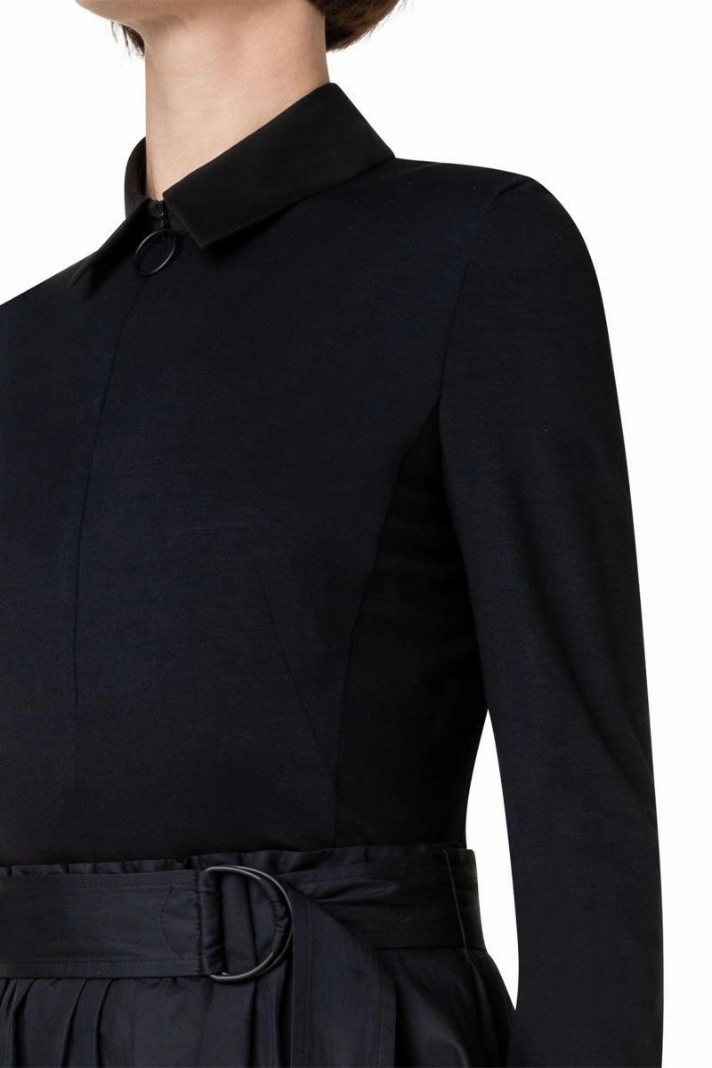 Casual Vibes Pleat-Front Techno Mesh Tape Intarsia Dress