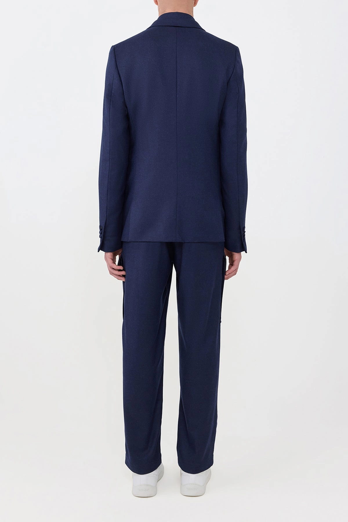 Irving Jacket in Navy Wool Cashmere Flannel Frost Shield