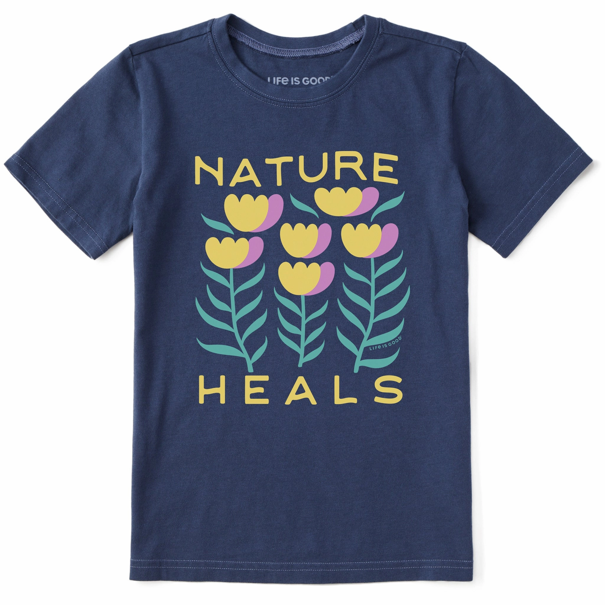 Sleek Stretch Fit Comfortable Design Kids Nature Heals Flowers Short Sleeve Crusher Tee